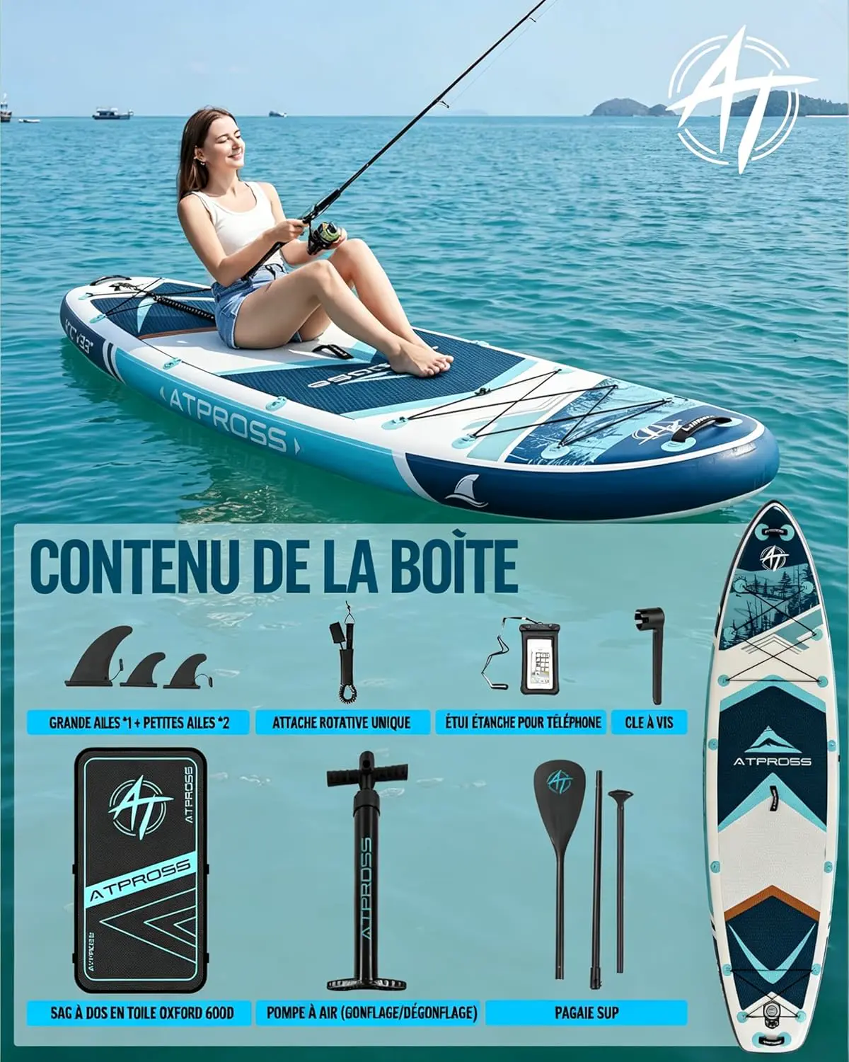Paddle gonflable bleu vue 3