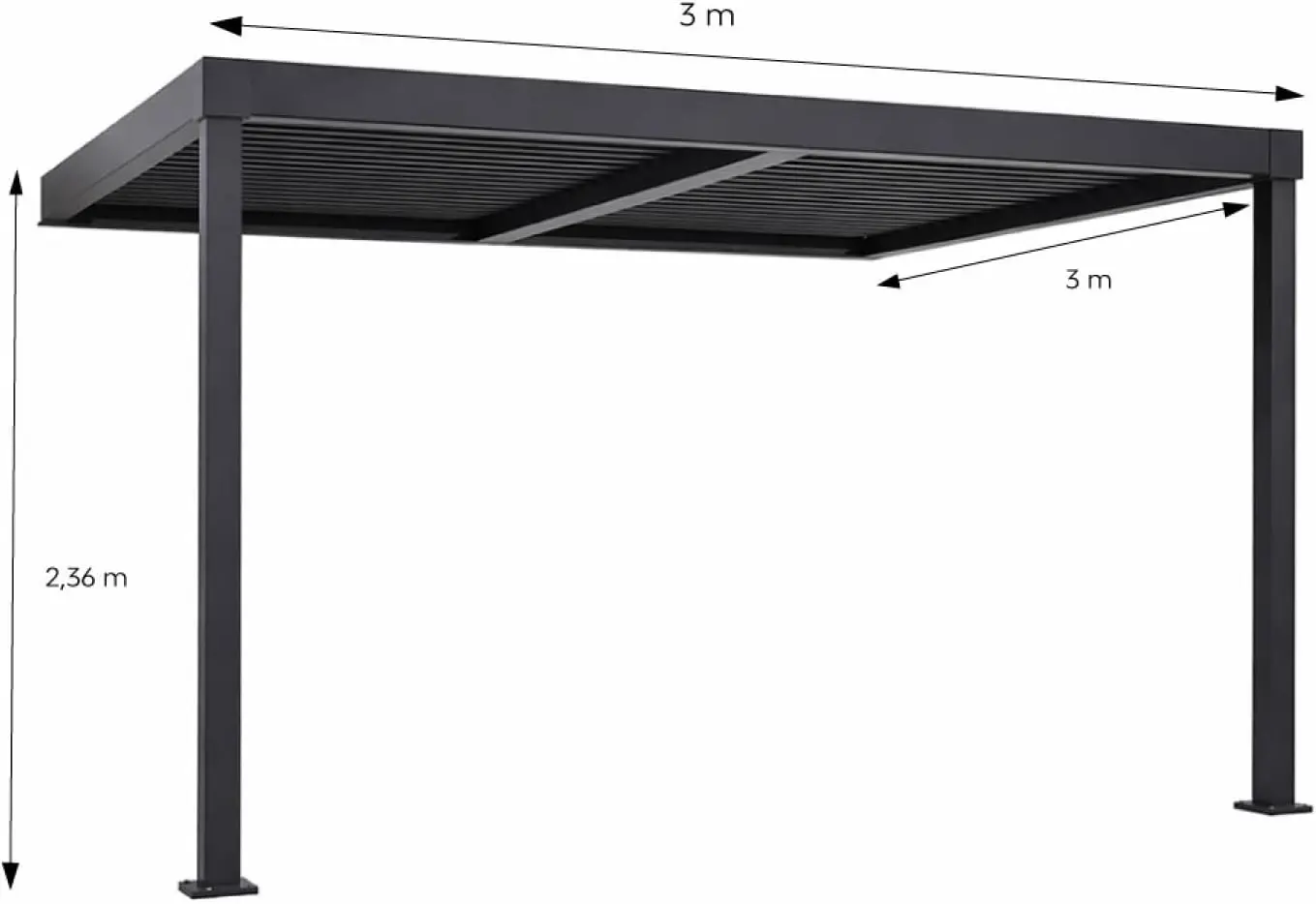 Pergola en aluminium noir 9 m² vue 3