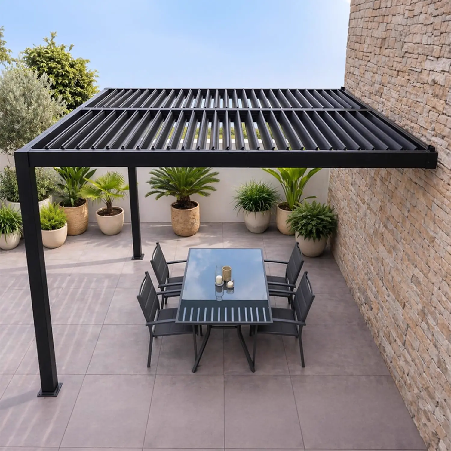 Pergola en aluminium noir 9 m² vue 7