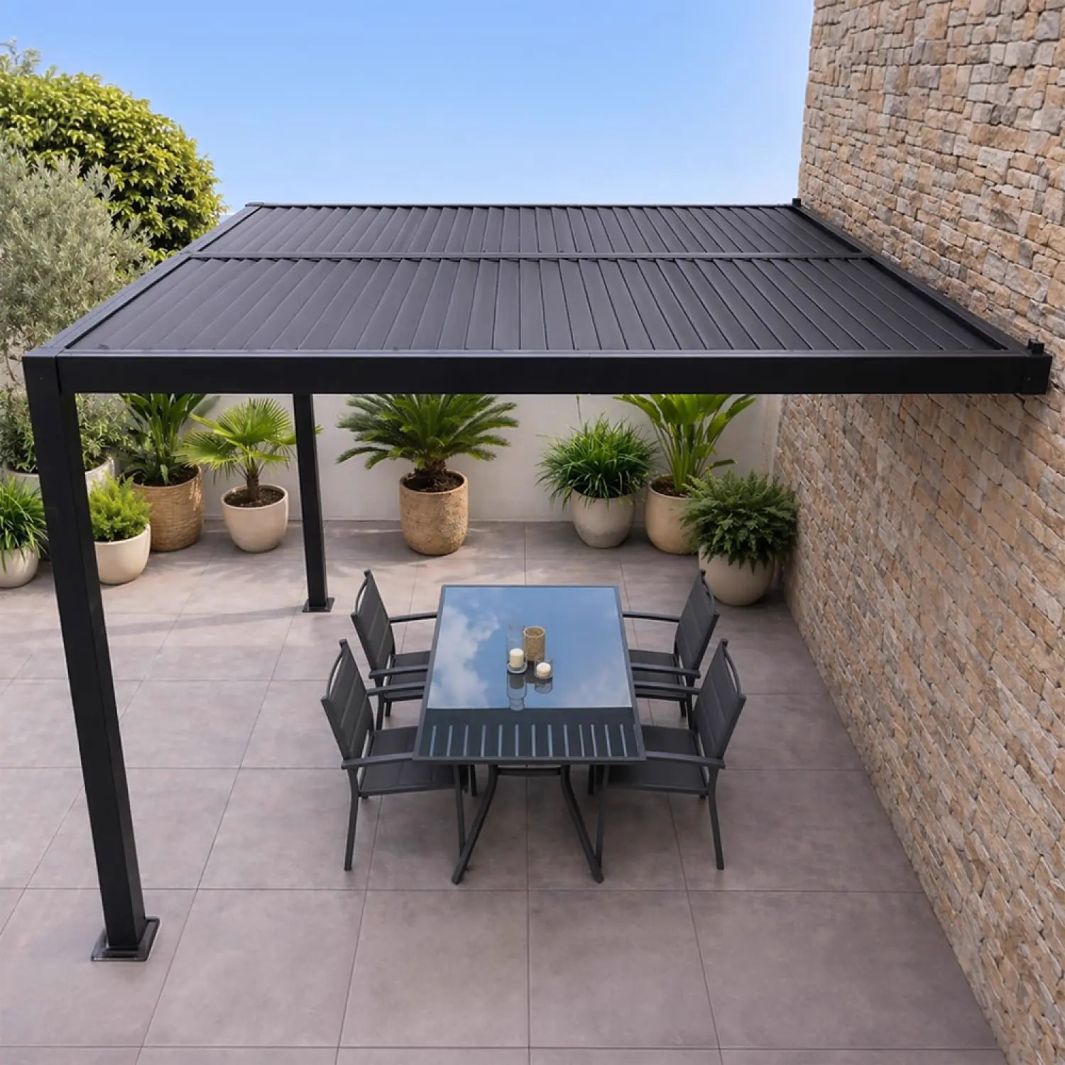 Pergola en aluminium noir 9 m² vue 8