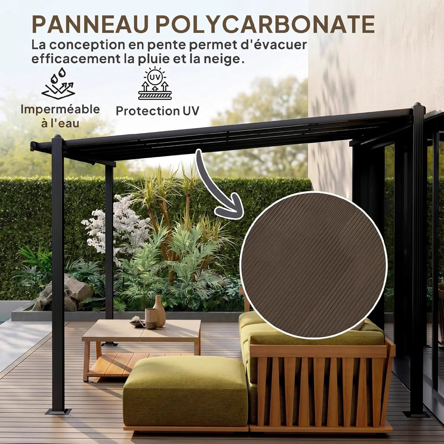 Pergola en aluminium gris 3 x 3 m vue 2