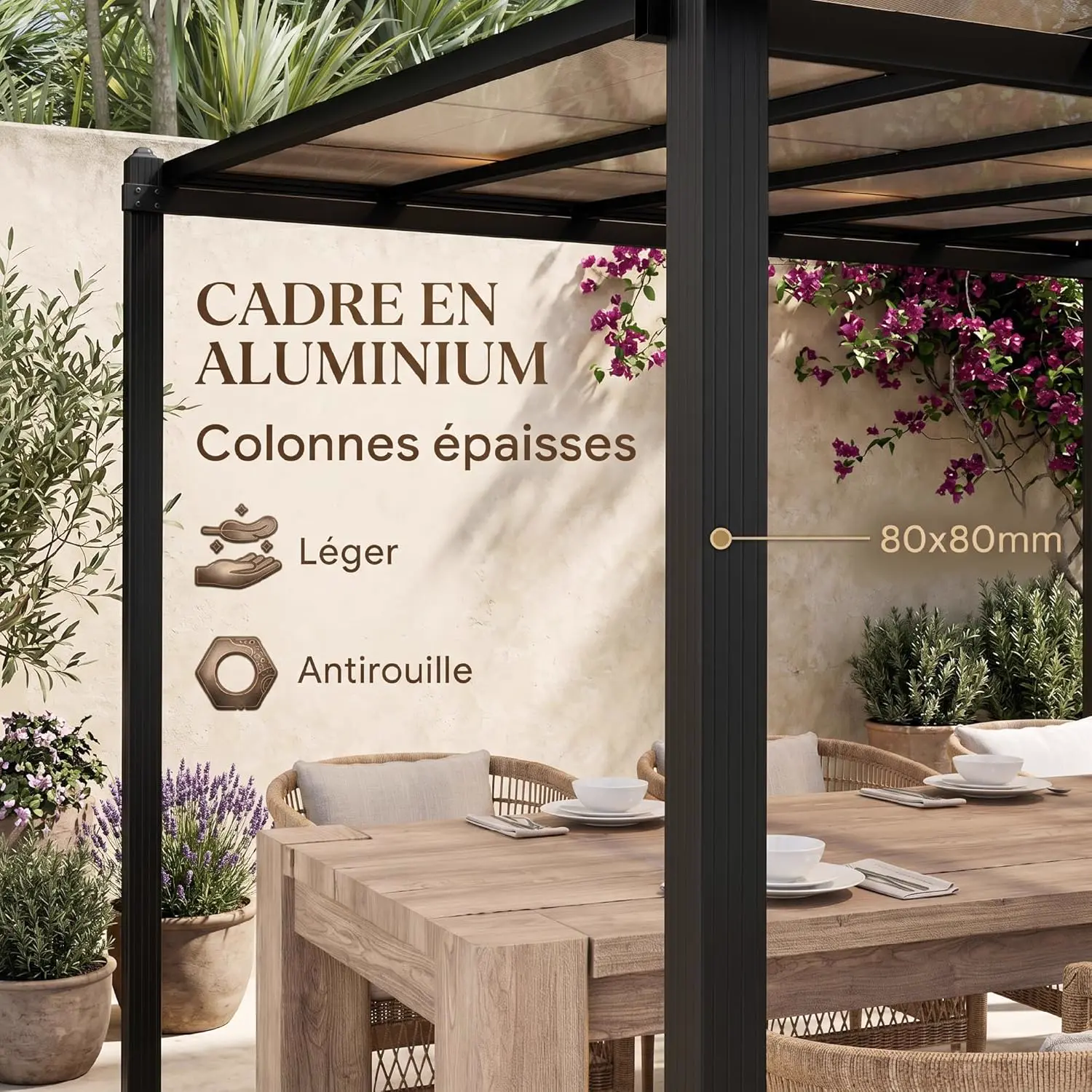 Pergola en aluminium gris 3 x 3 m vue 4
