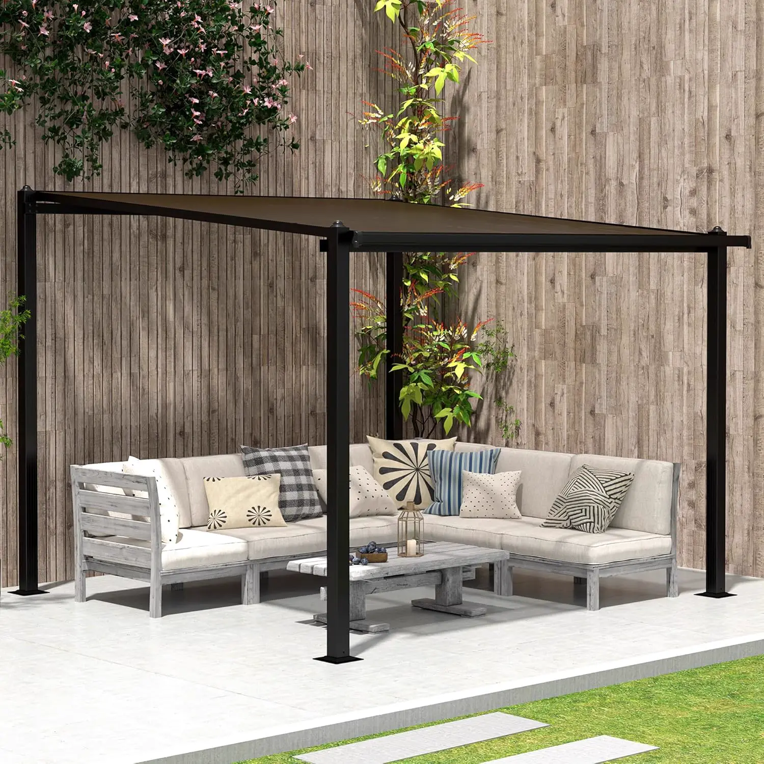 Pergola en aluminium gris 3 x 3 m vue 8