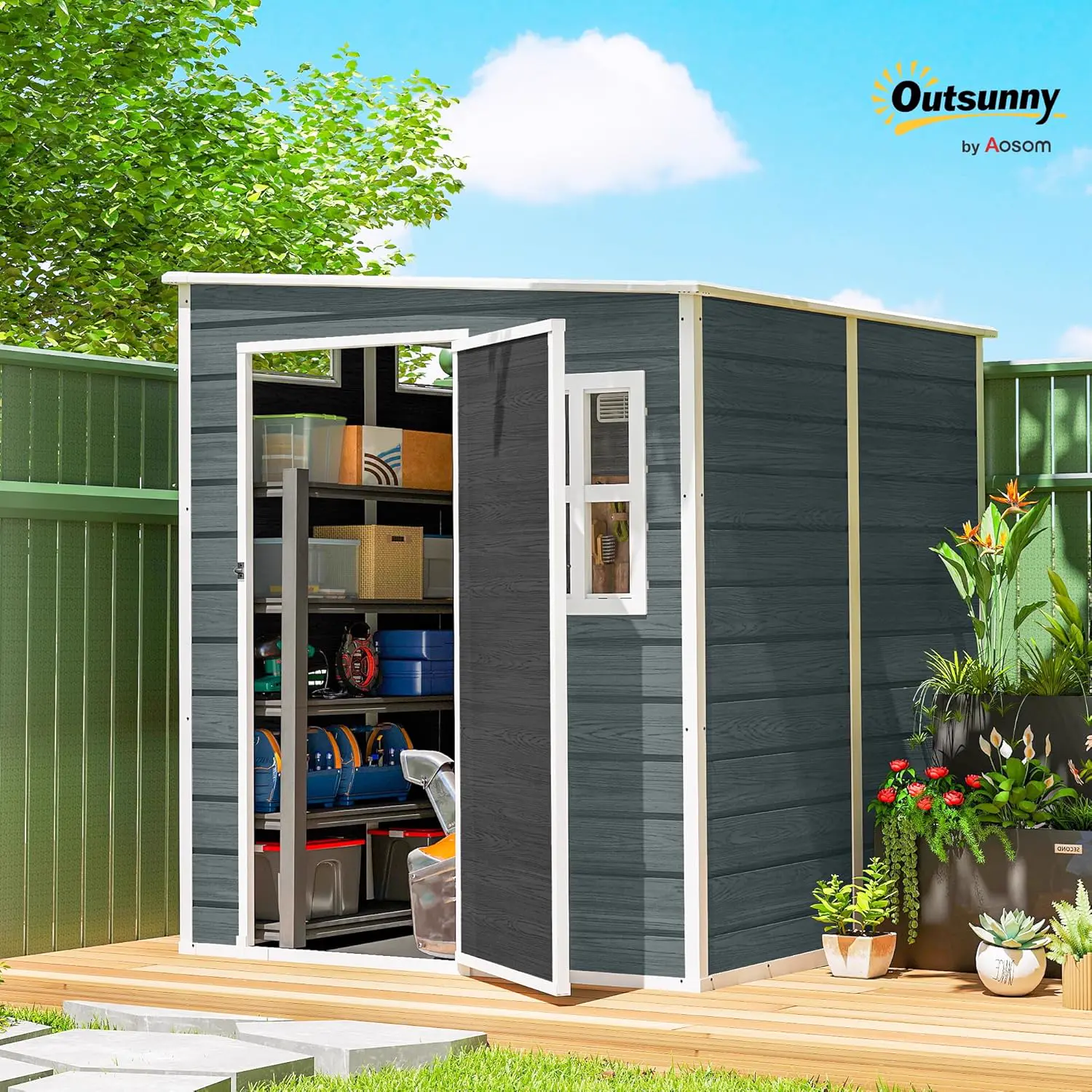 Abri de jardin en résine en aluminium gris 3,3 m² vue 2