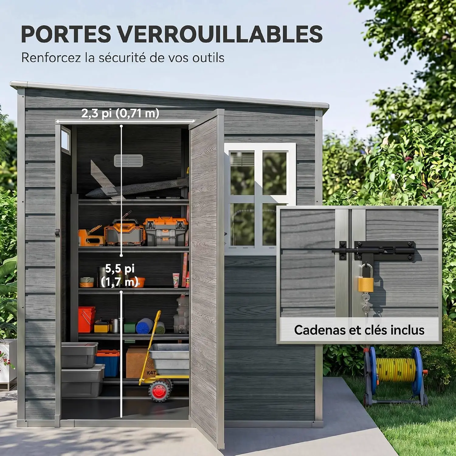 Abri de jardin en résine en aluminium gris 3,3 m² vue 5
