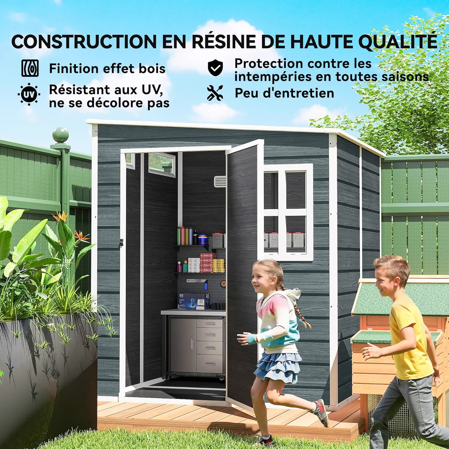 Abri de jardin en résine en aluminium gris 3,3 m² vue 8