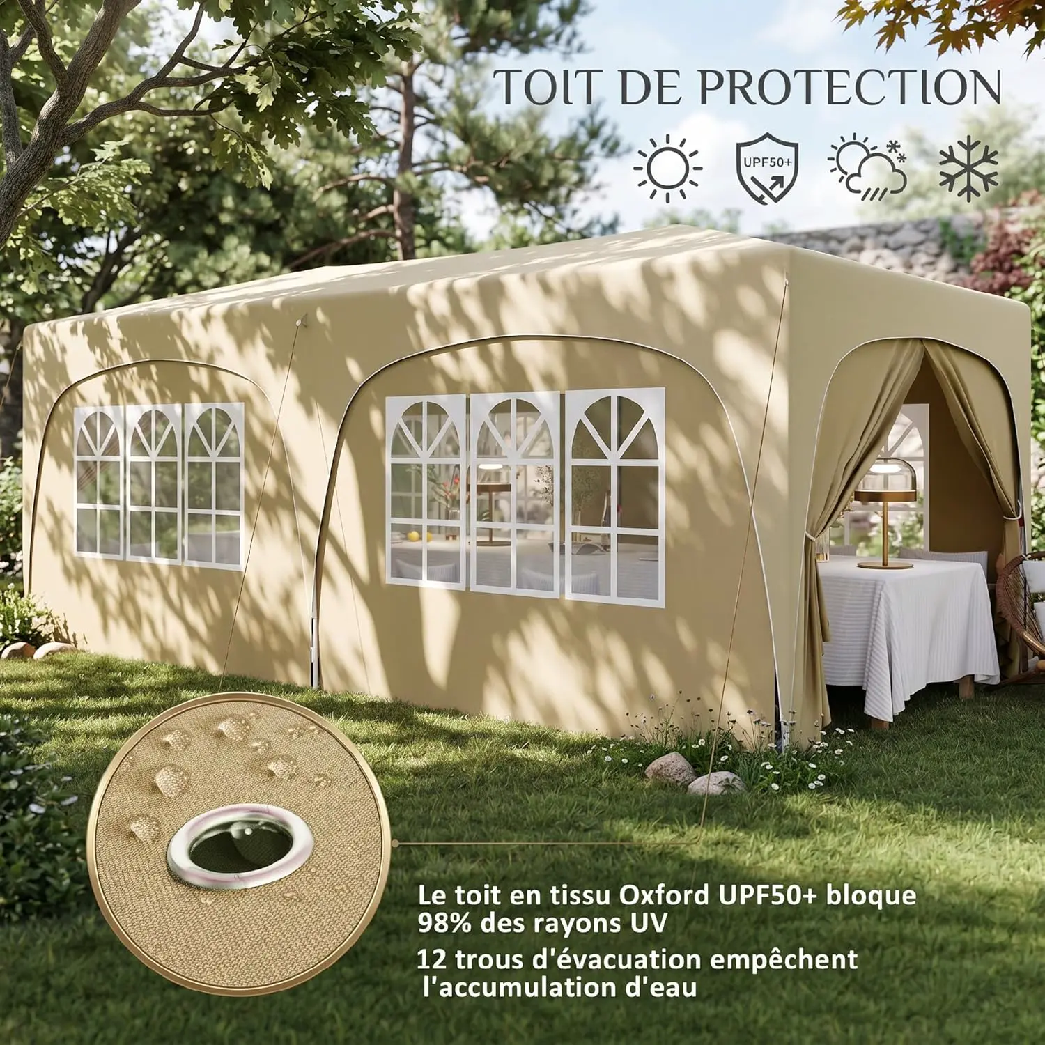 Tonnelle en métal sable 3 x 6 m vue 5