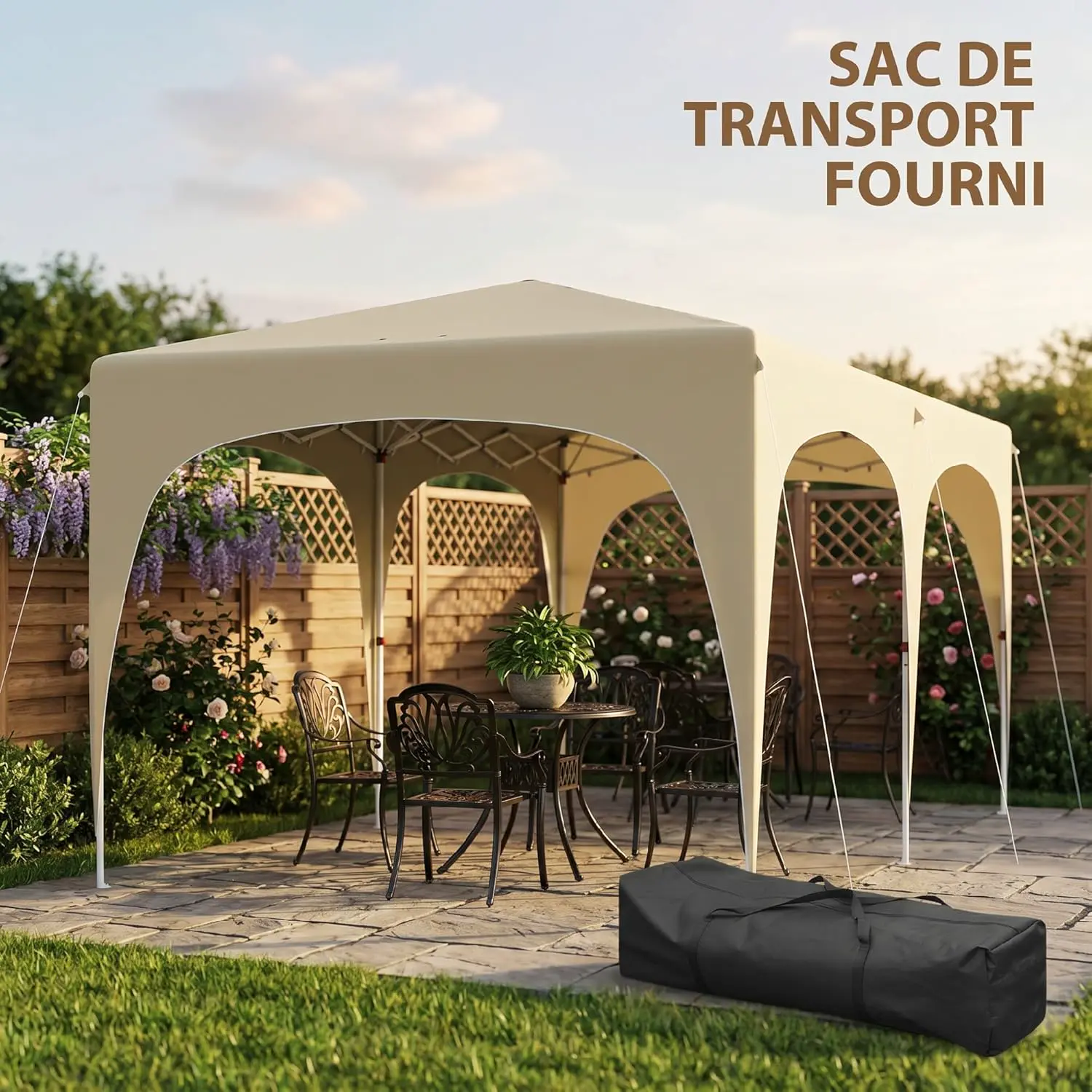 Tonnelle en métal sable 3 x 6 m vue 6