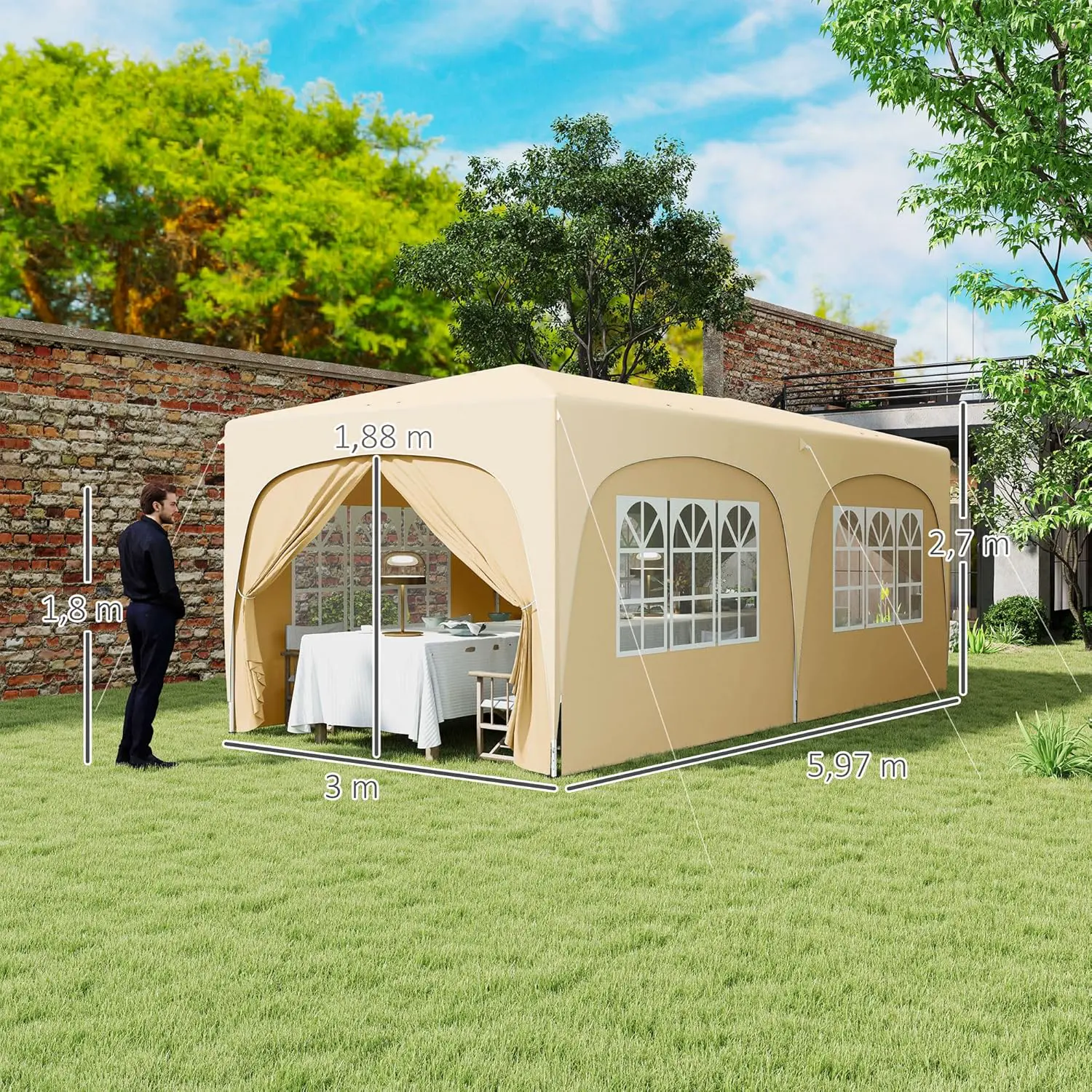 Tonnelle en métal sable 3 x 6 m vue 7