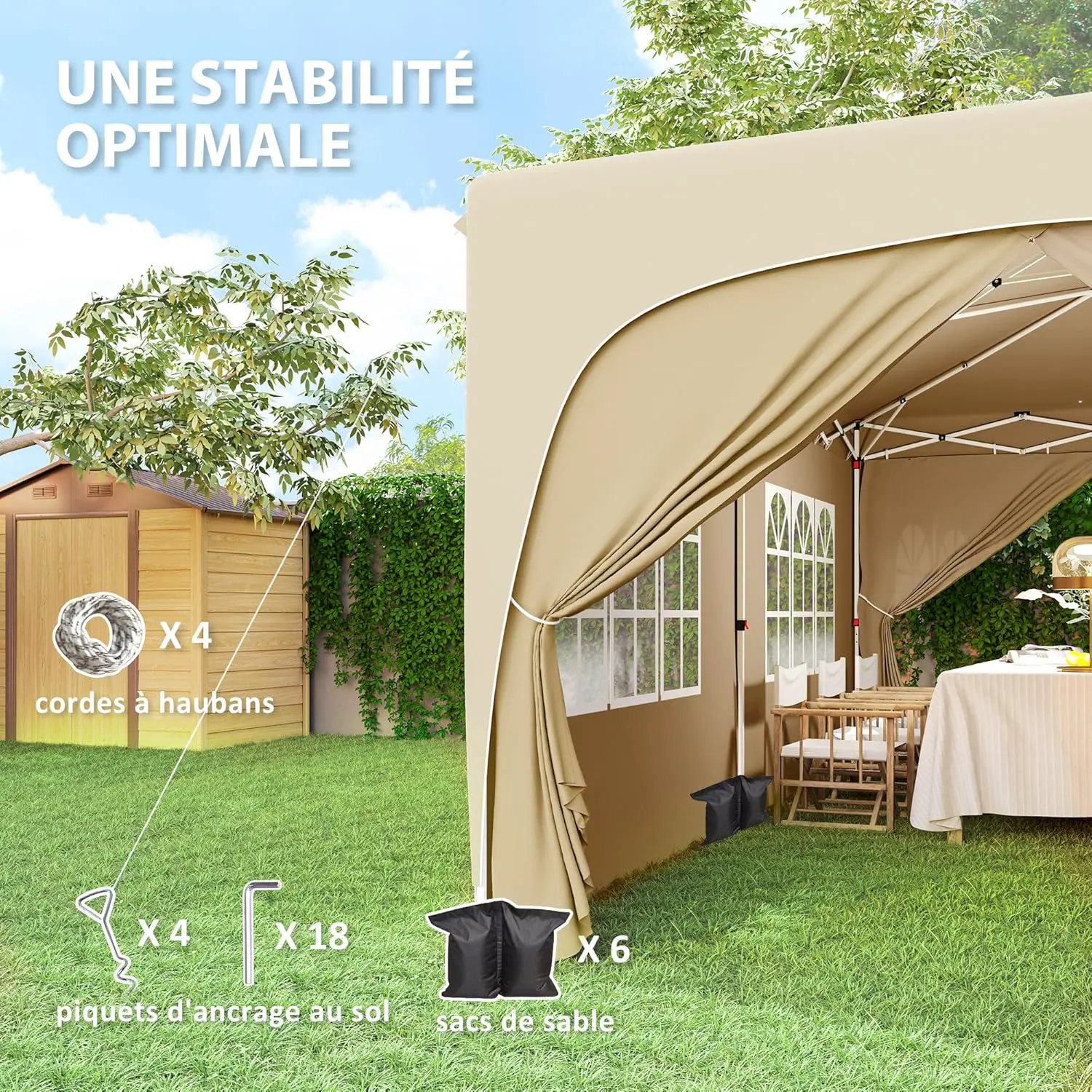 Tonnelle en métal sable 3 x 6 m vue 8