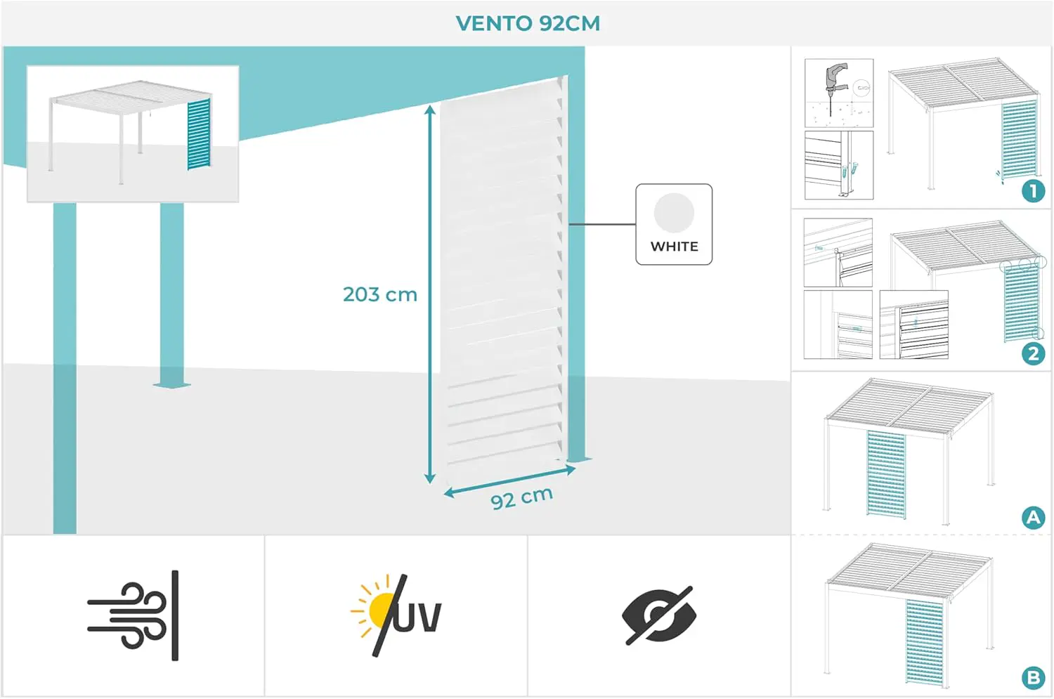 Pergola en aluminium blanc 9 m² autoportée vue 3