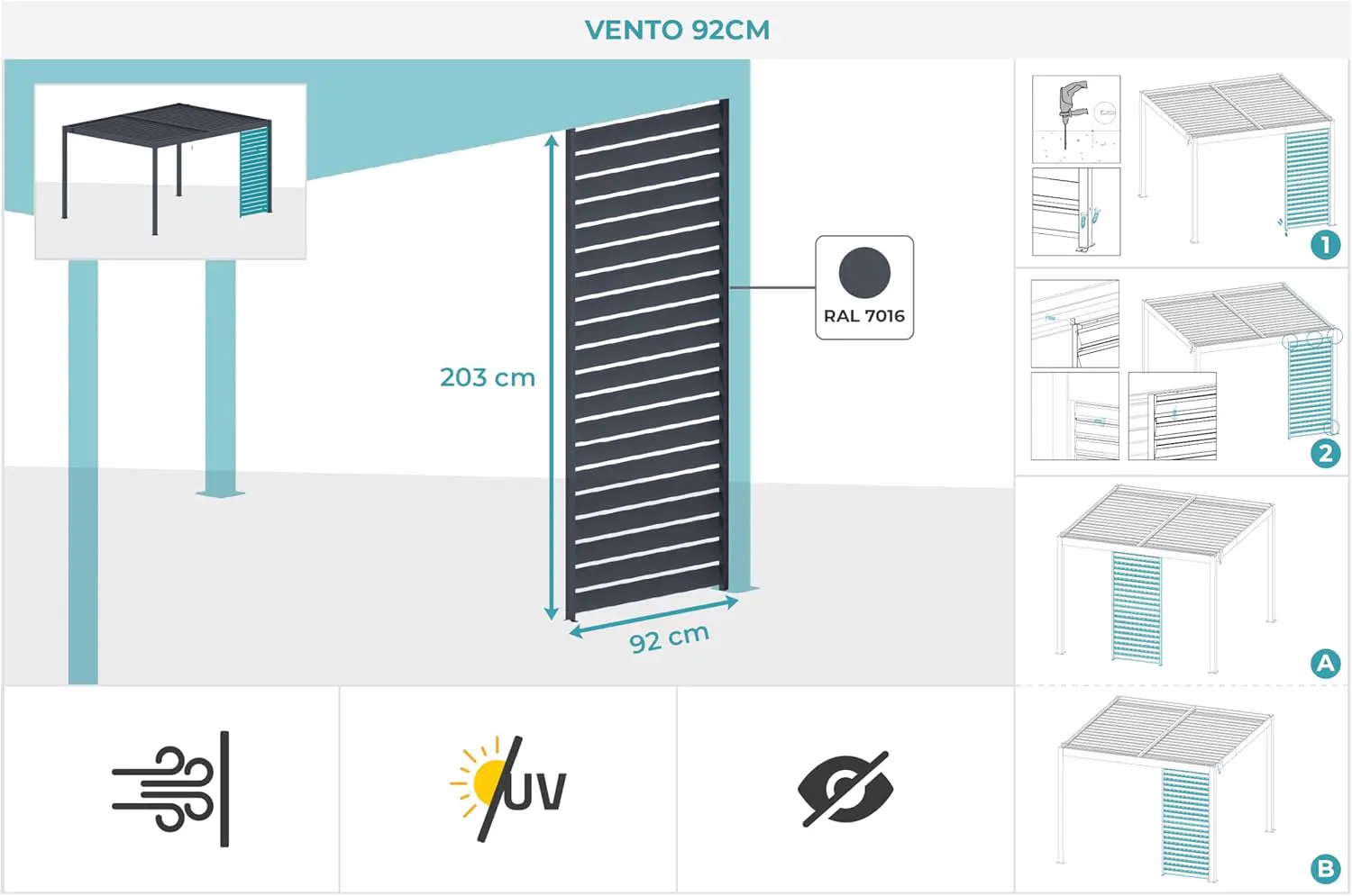 Pergola en aluminium gris 6 m² adossée vue 3