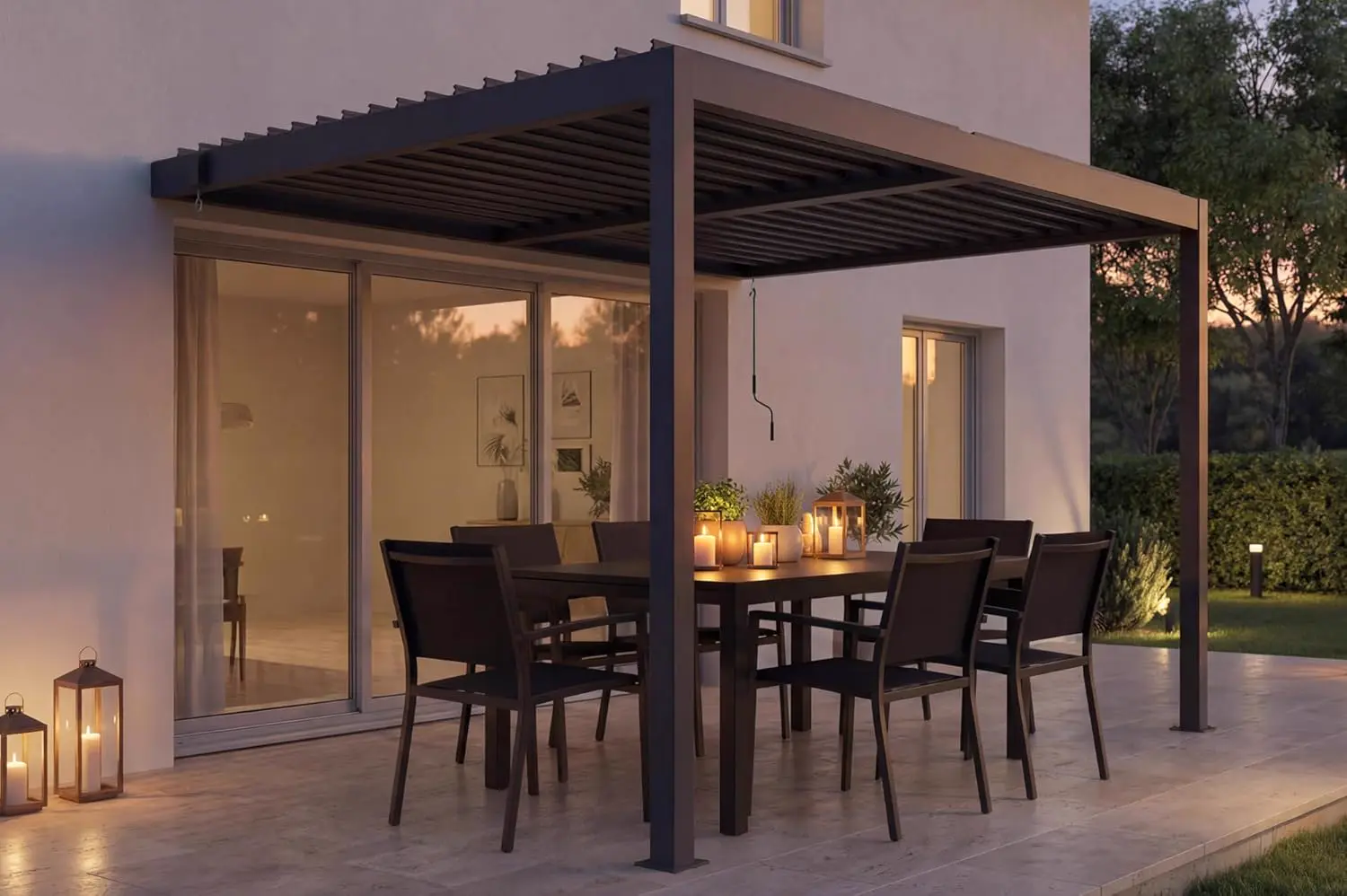 Pergola en aluminium gris 6 m² adossée vue 5