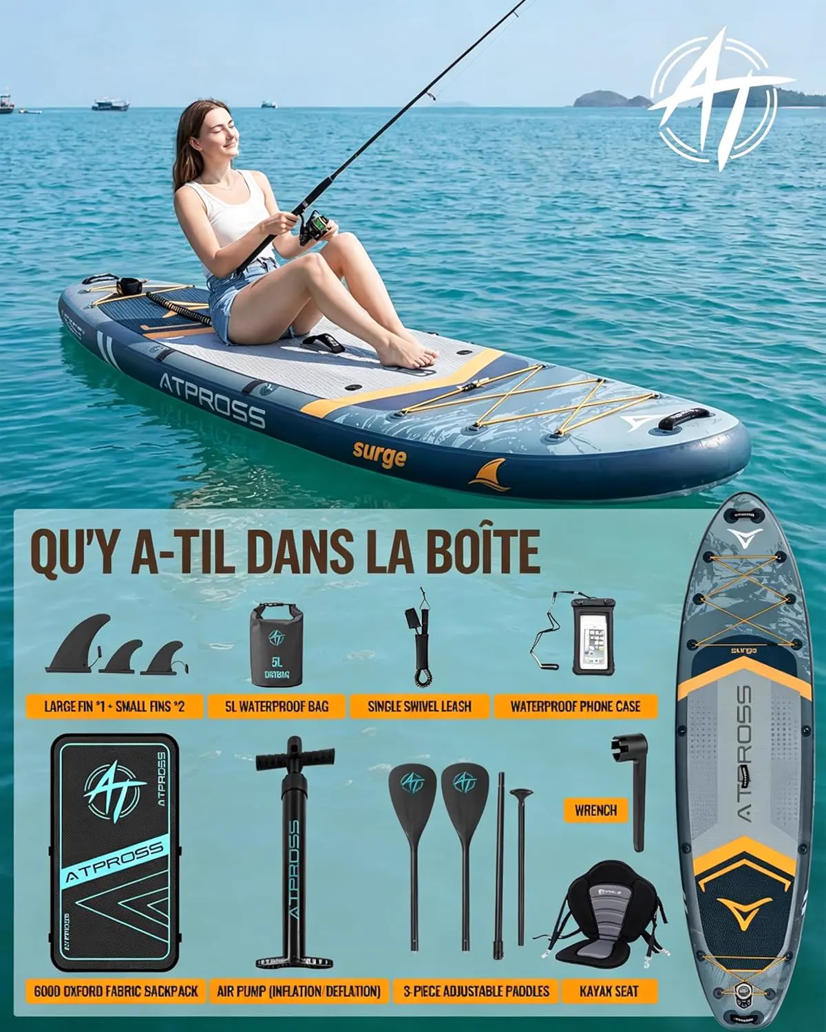 Paddle gonflable noir 89 x 15 cm vue 3