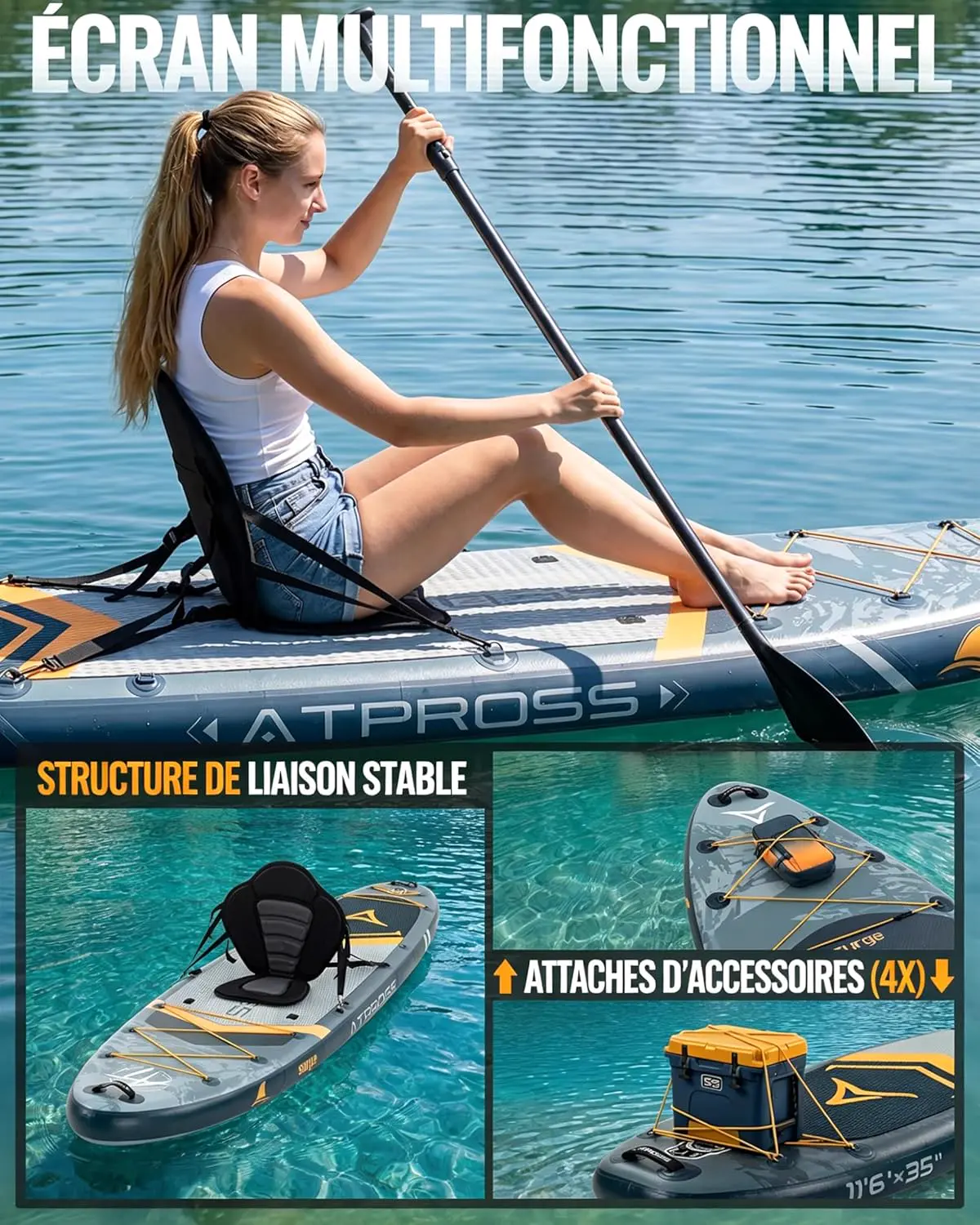 Paddle gonflable noir 89 x 15 cm vue 6