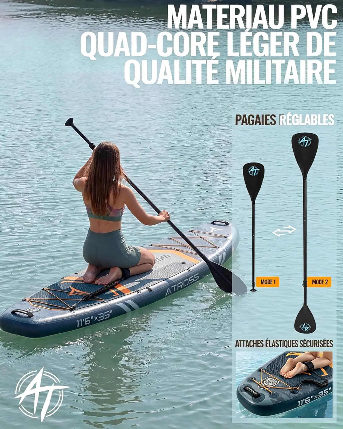 Paddle gonflable noir 89 x 15 cm vue 7