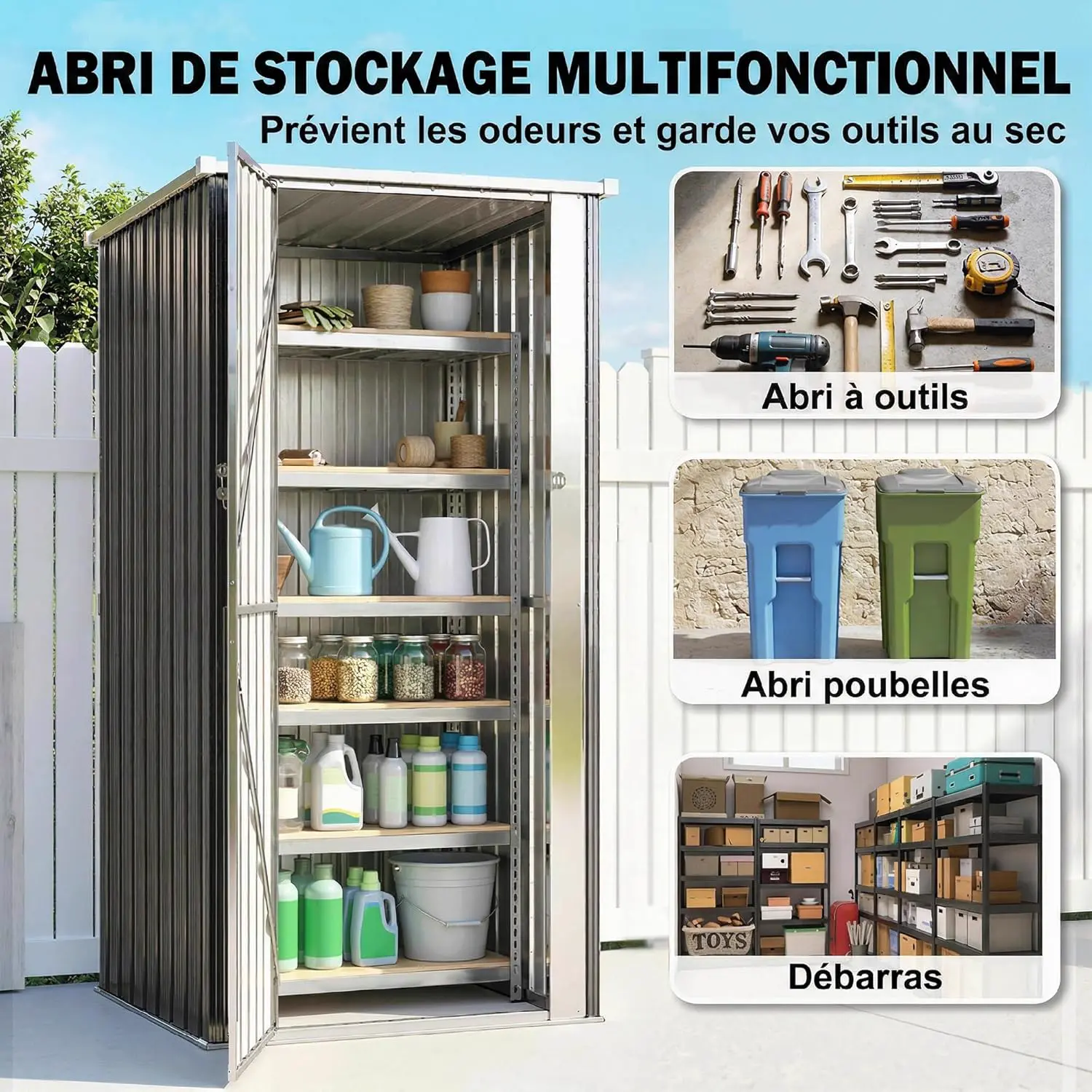 Abri de jardin en métal en acier gris 0,69m² vue 3