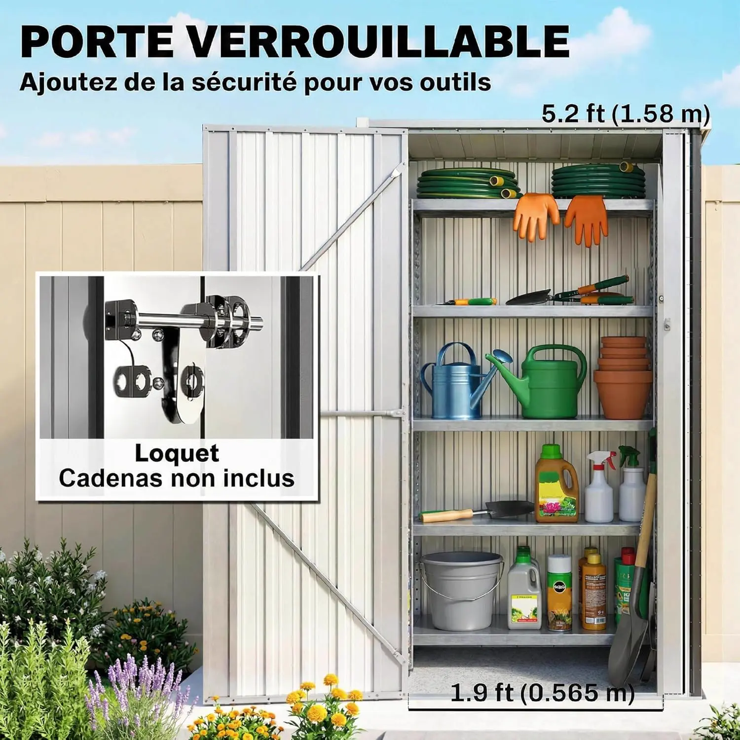 Abri de jardin en métal en acier gris 0,69m² vue 6