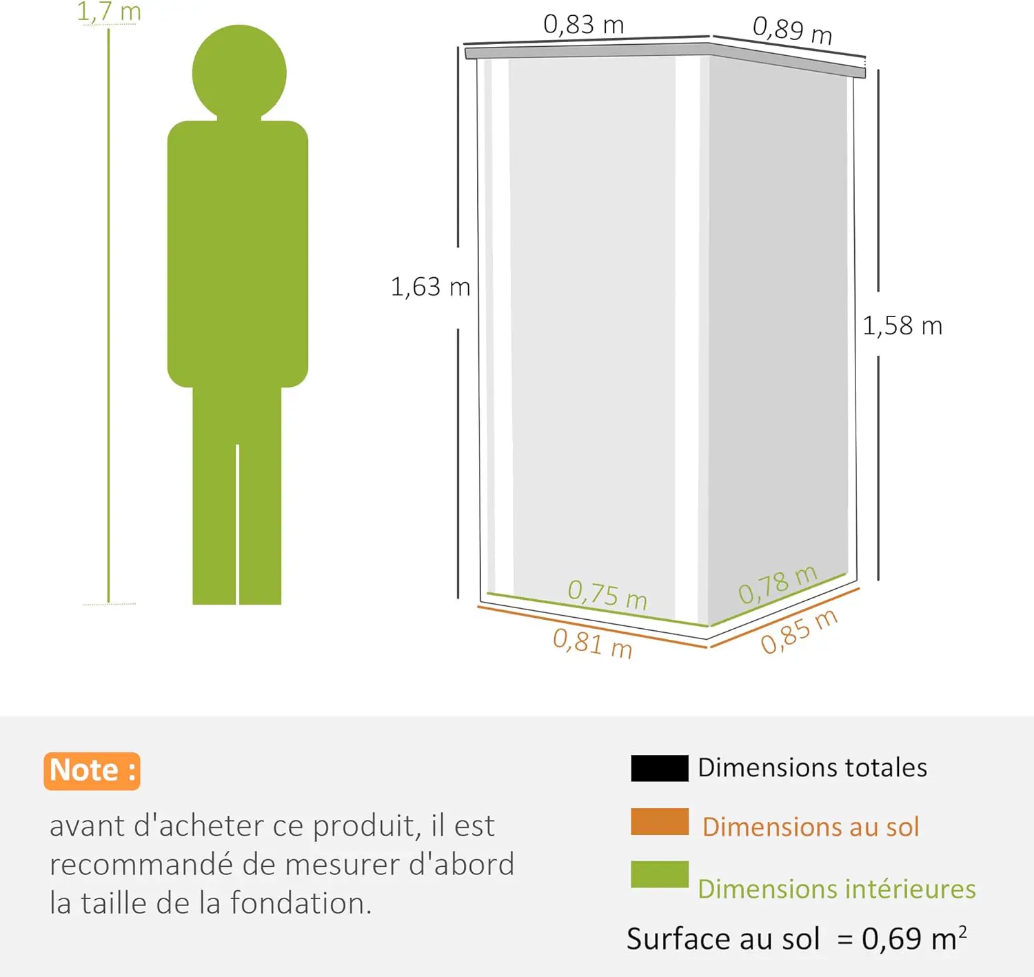 Abri de jardin en métal en acier gris 0,69m² vue 7