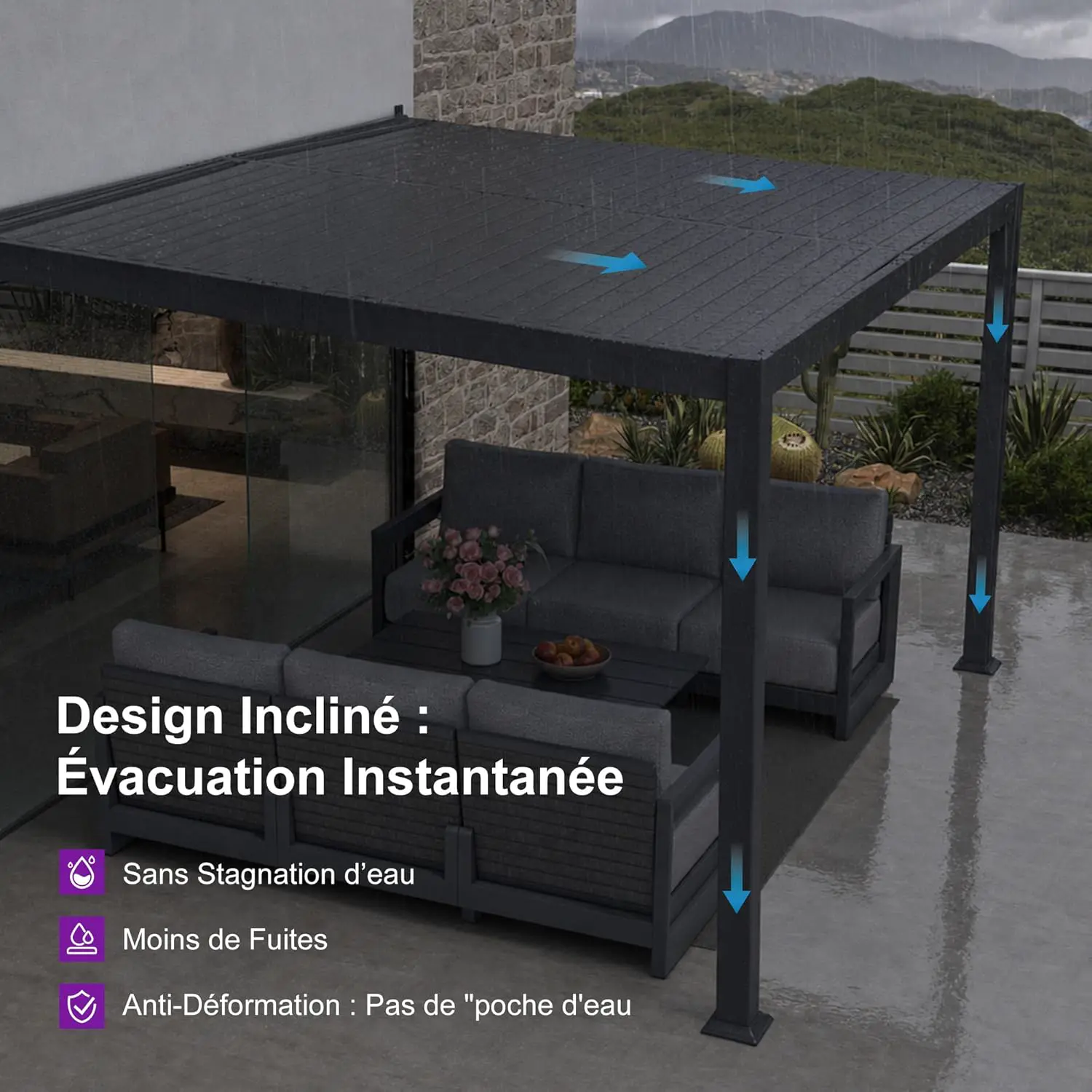 Pergola en aluminium gris 24 m² adossée vue 8