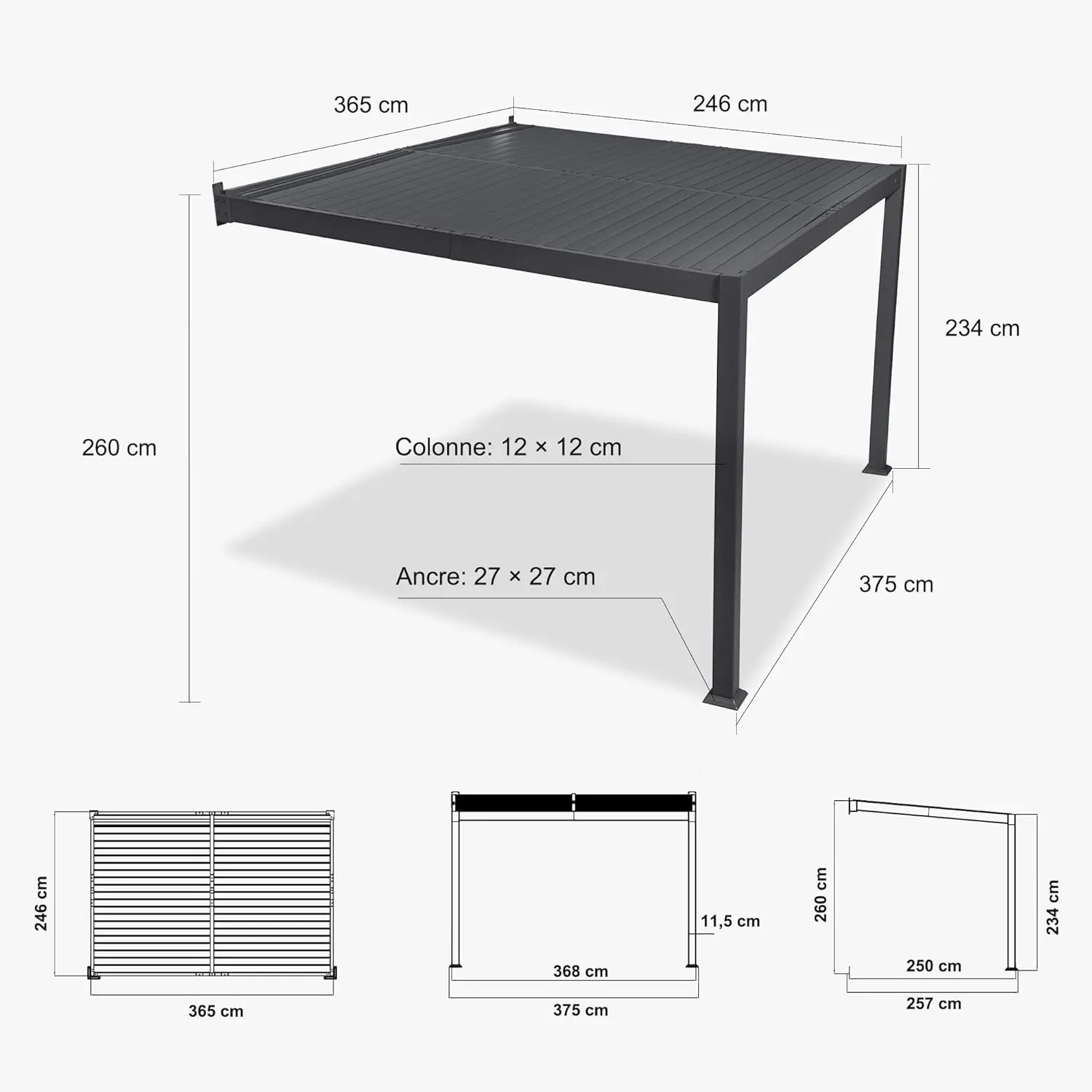 Pergola en aluminium gris 24 m² adossée vue 9