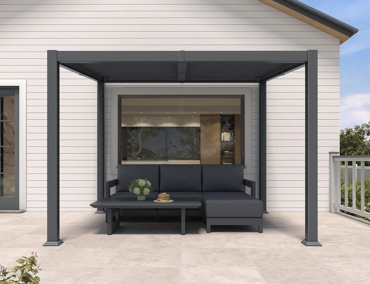 Pergola en aluminium gris 2,5 x 3 m vue 2