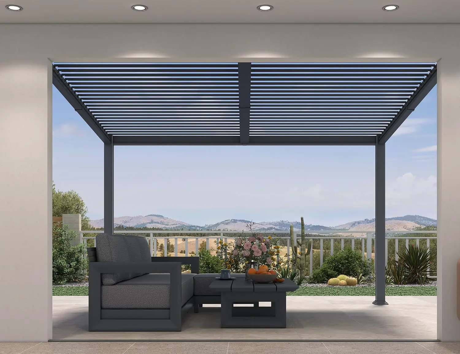 Pergola en aluminium gris 2,5 x 3 m vue 3