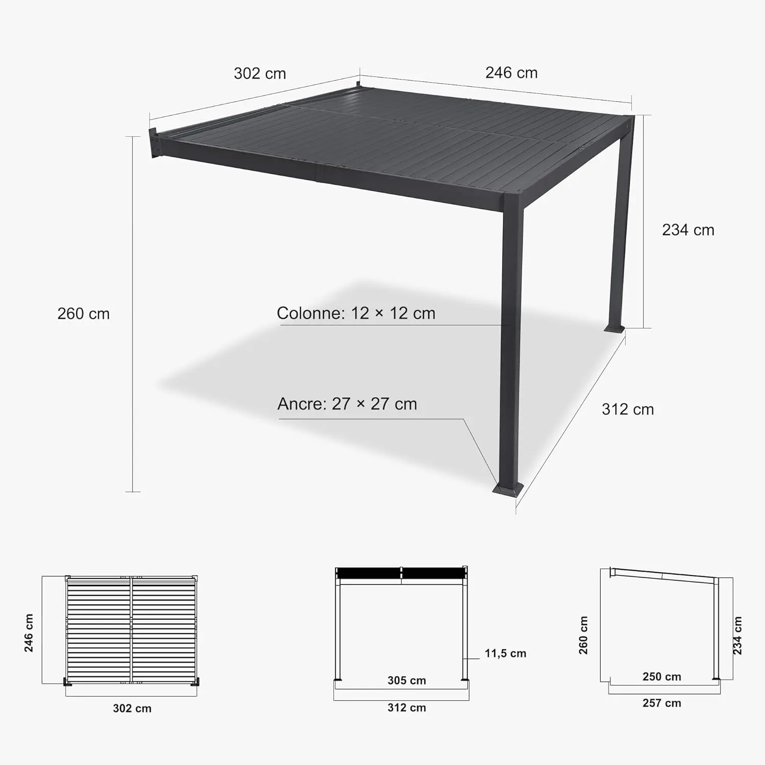 Pergola en aluminium gris 24 m² adossée vue 9