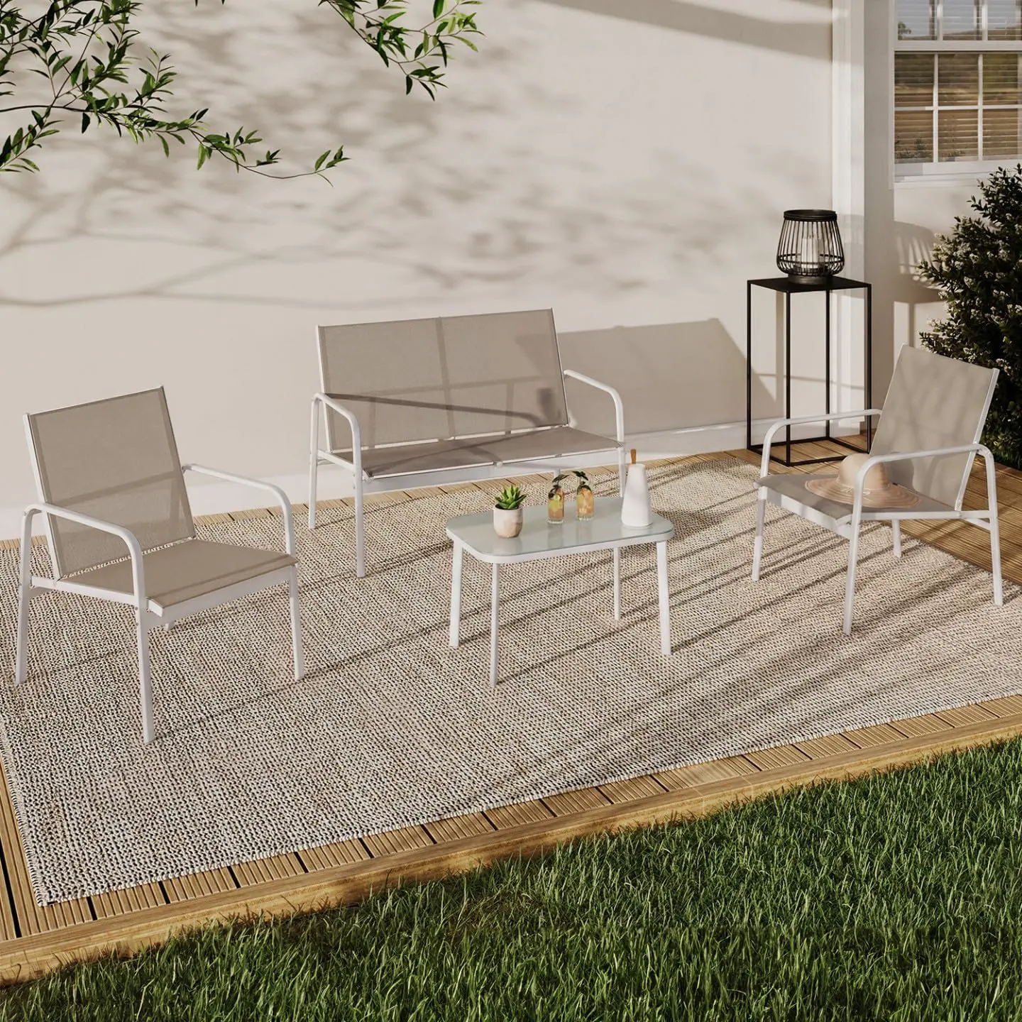 Salon de jardin 4 places en acier beige 105 x 64 vue 2