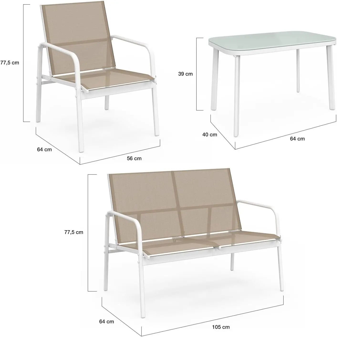 Salon de jardin 4 places en acier beige 105 x 64 vue 5