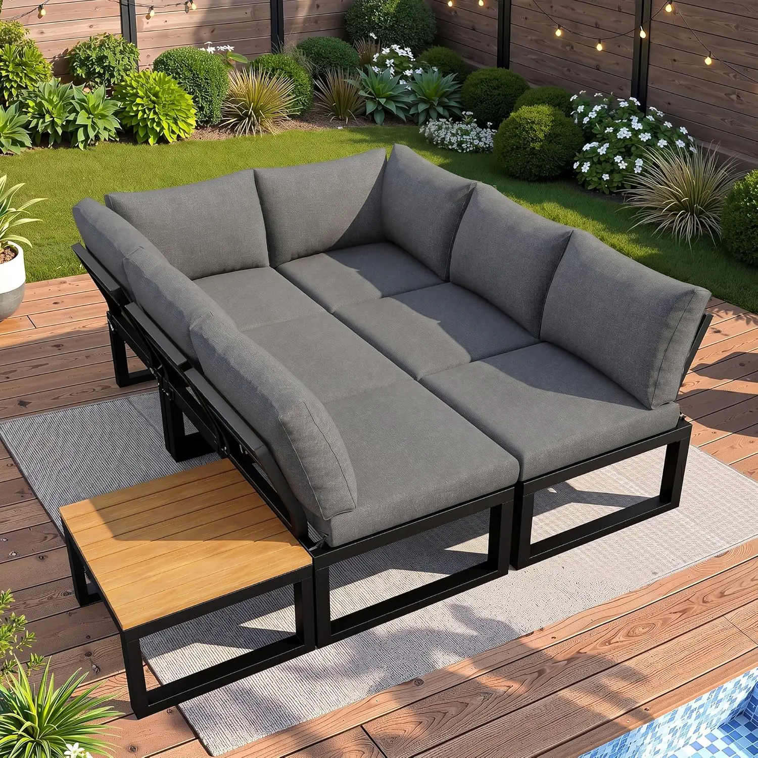 Salon de jardin 6 places en bois gris 1,67 x 0,78 m vue 3