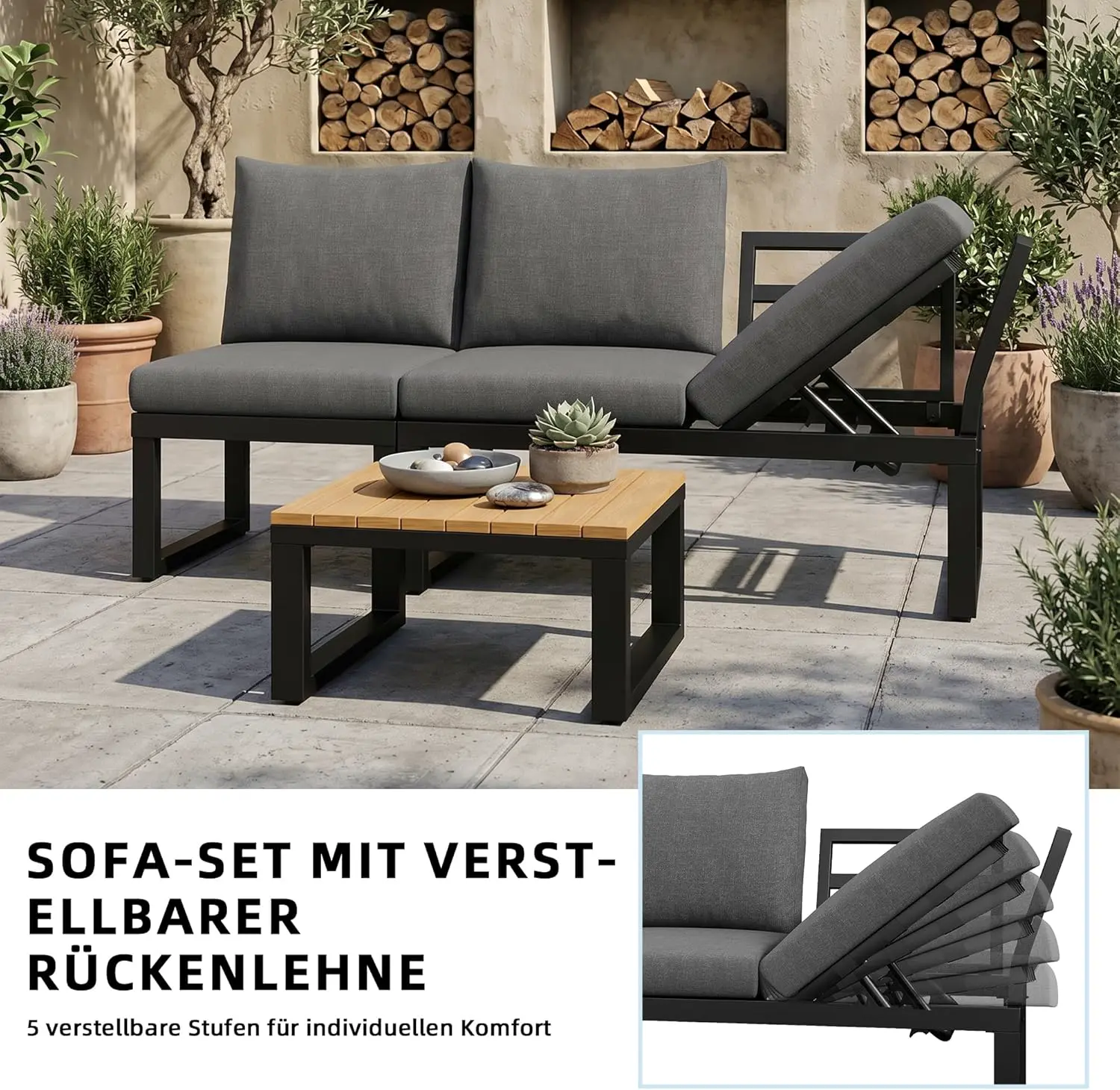 Salon de jardin 6 places en bois gris 1,67 x 0,78 m vue 7