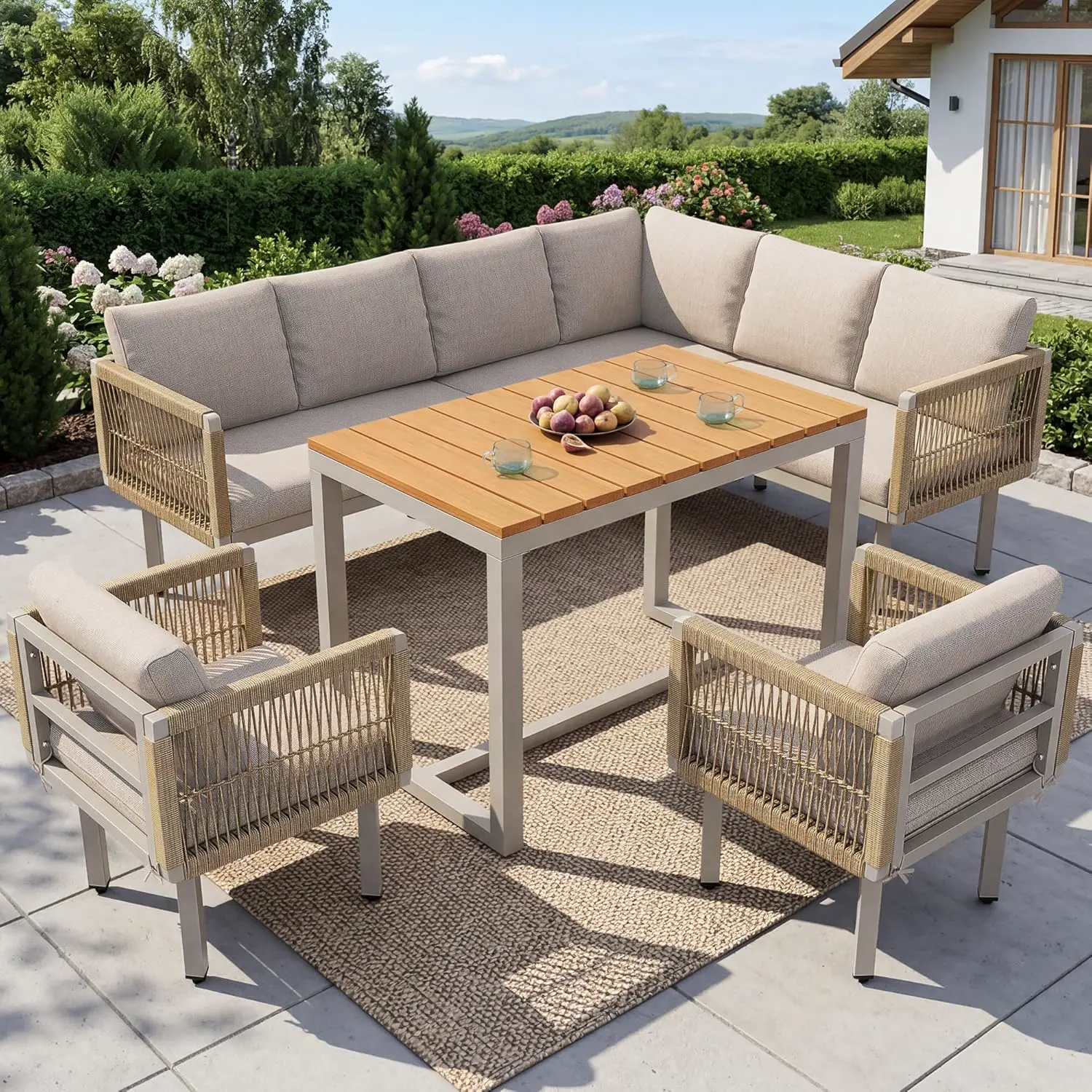 Salon de jardin 8 places beige 1,8 x 0,84 m vue 4