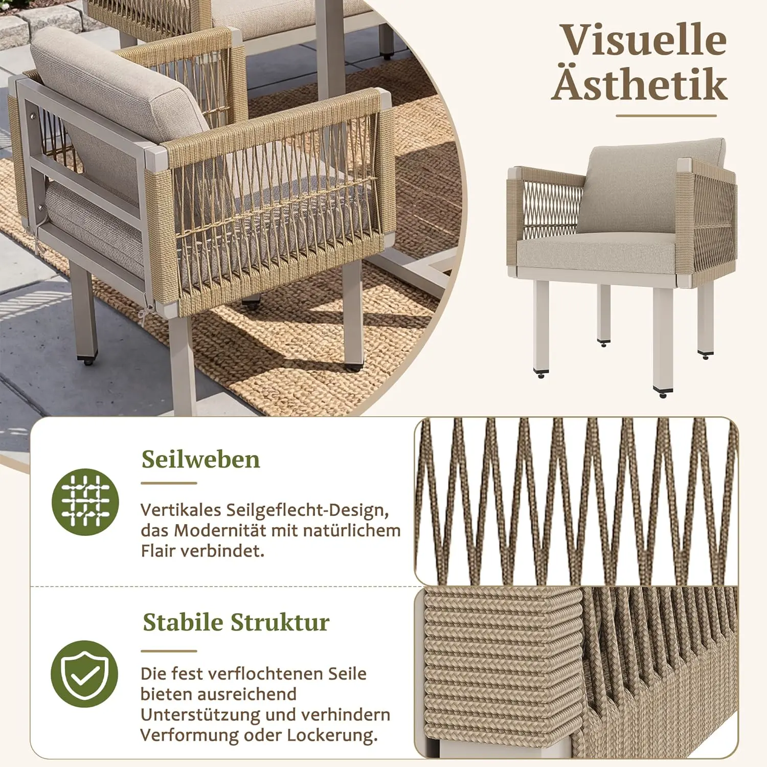 Salon de jardin 8 places beige 1,8 x 0,84 m vue 5
