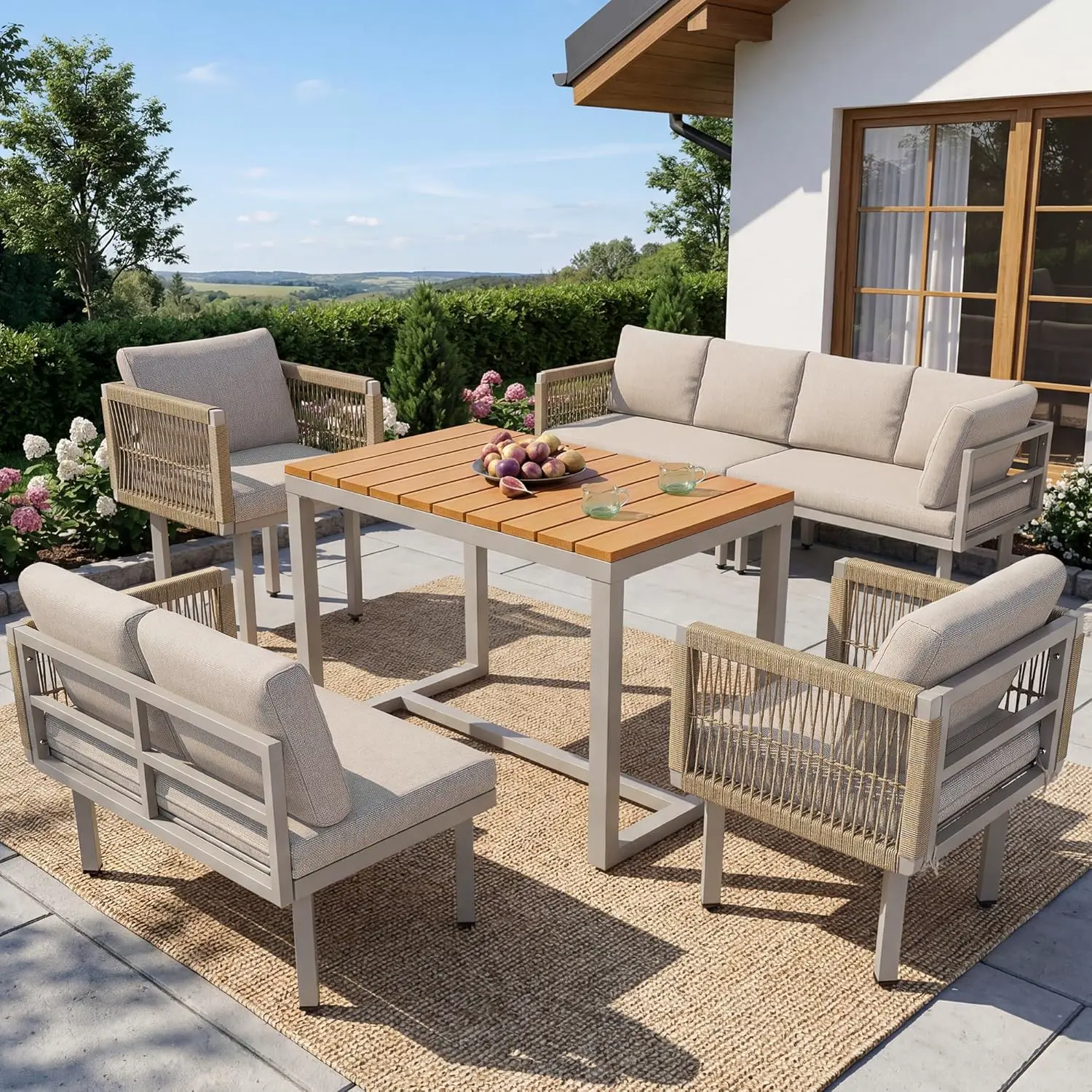 Salon de jardin 8 places en bois gris 1,77 x 0,74 m vue 3