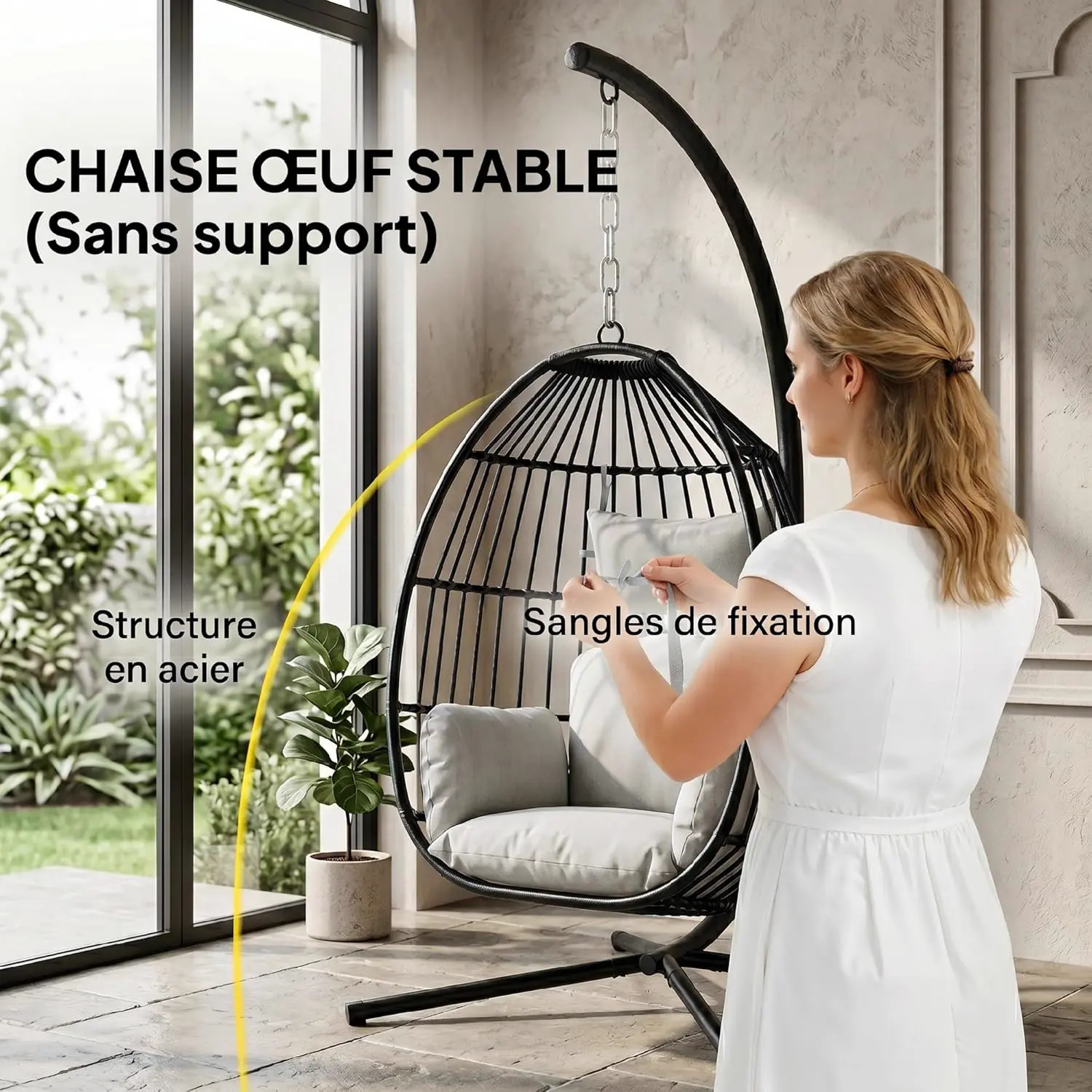 Fauteuils suspendus en acier gris 78 x 13 cm vue 3