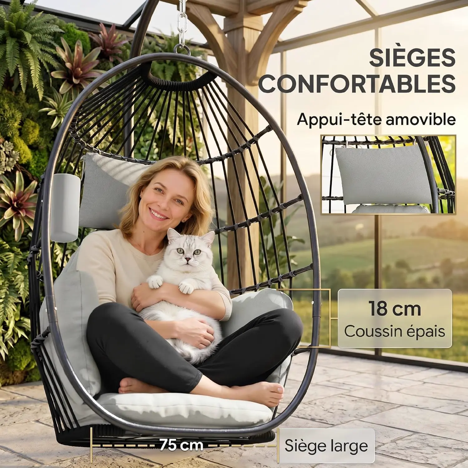 Fauteuils suspendus en acier gris 78 x 13 cm vue 5