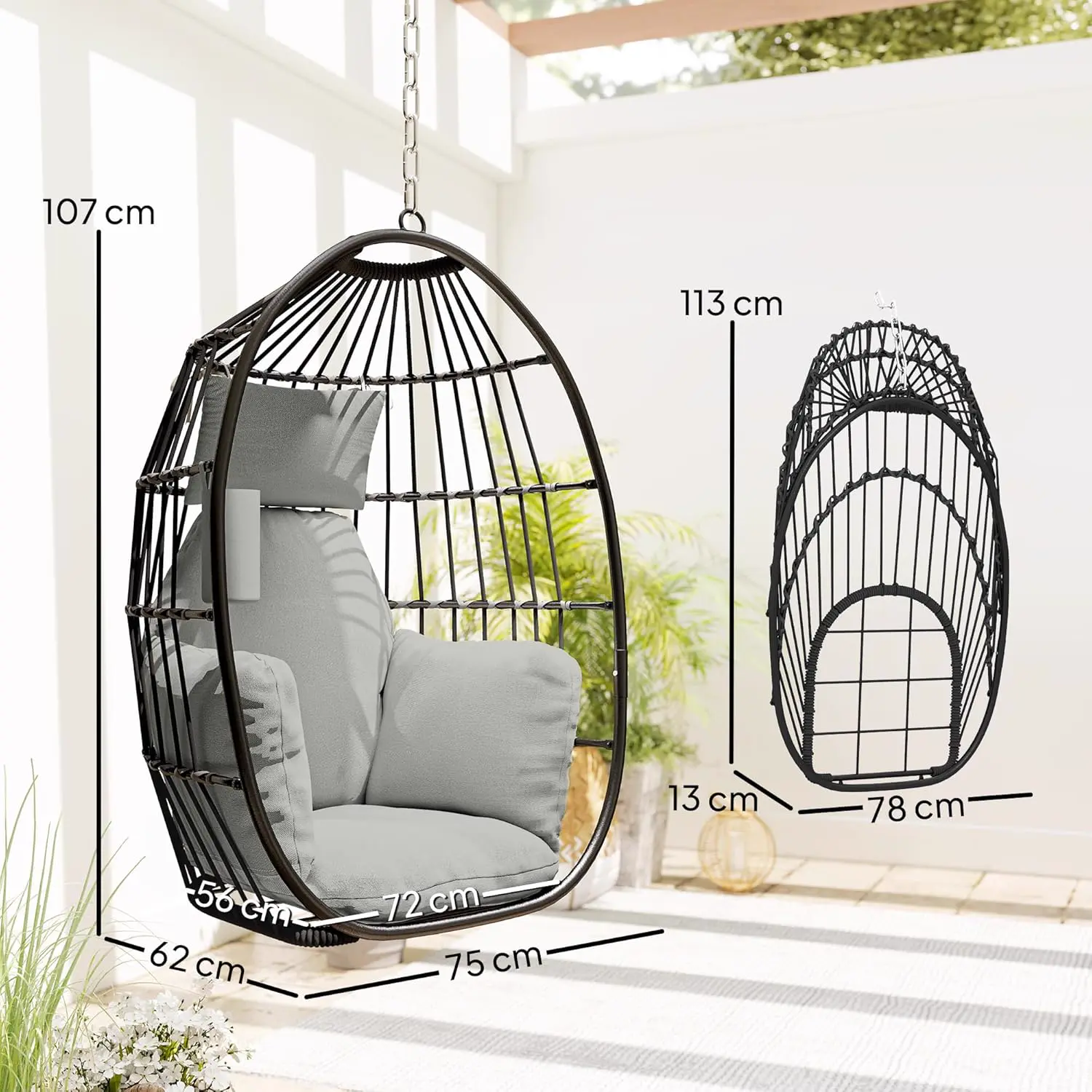 Fauteuils suspendus en acier gris 78 x 13 cm vue 7