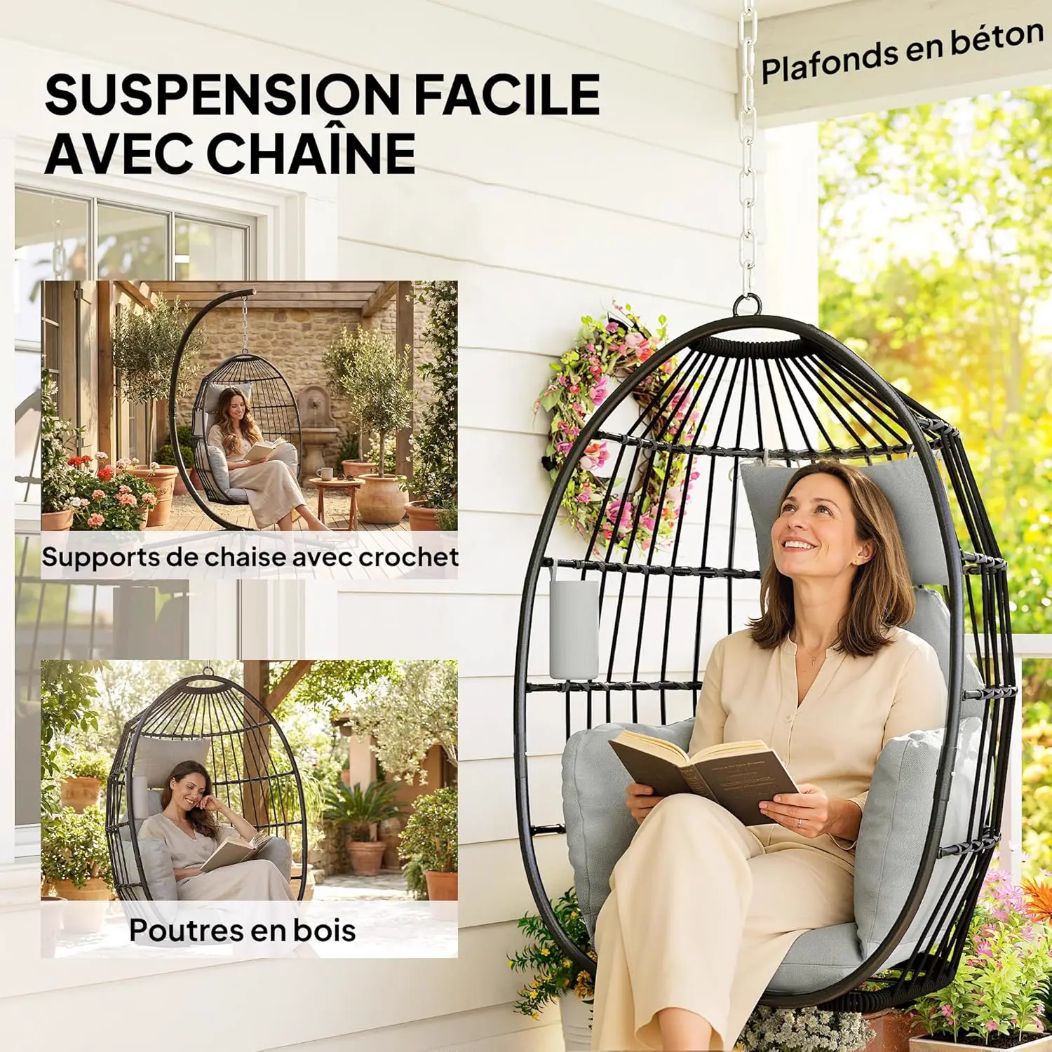 Fauteuils suspendus en acier gris 78 x 13 cm vue 8