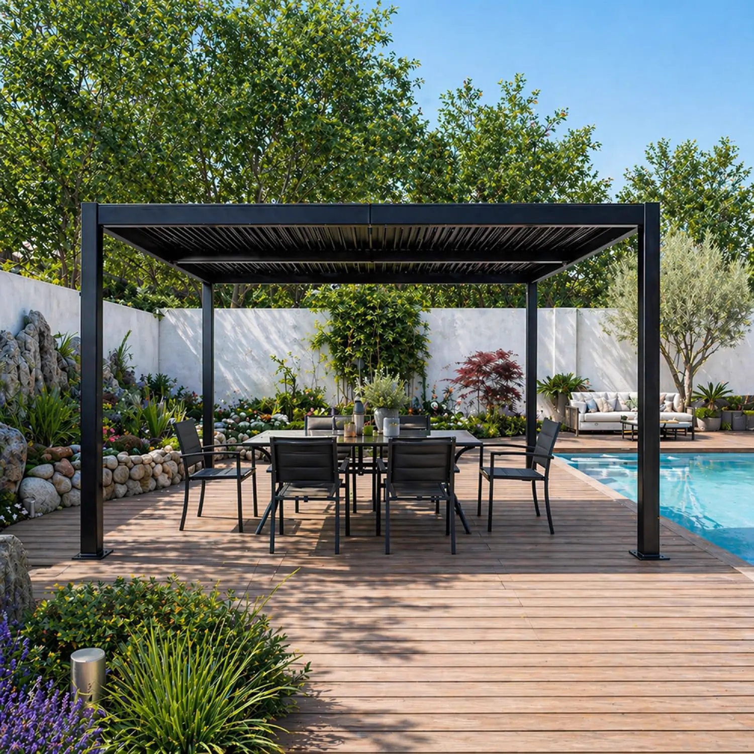 Pergola en acier noir 12 m² vue 2