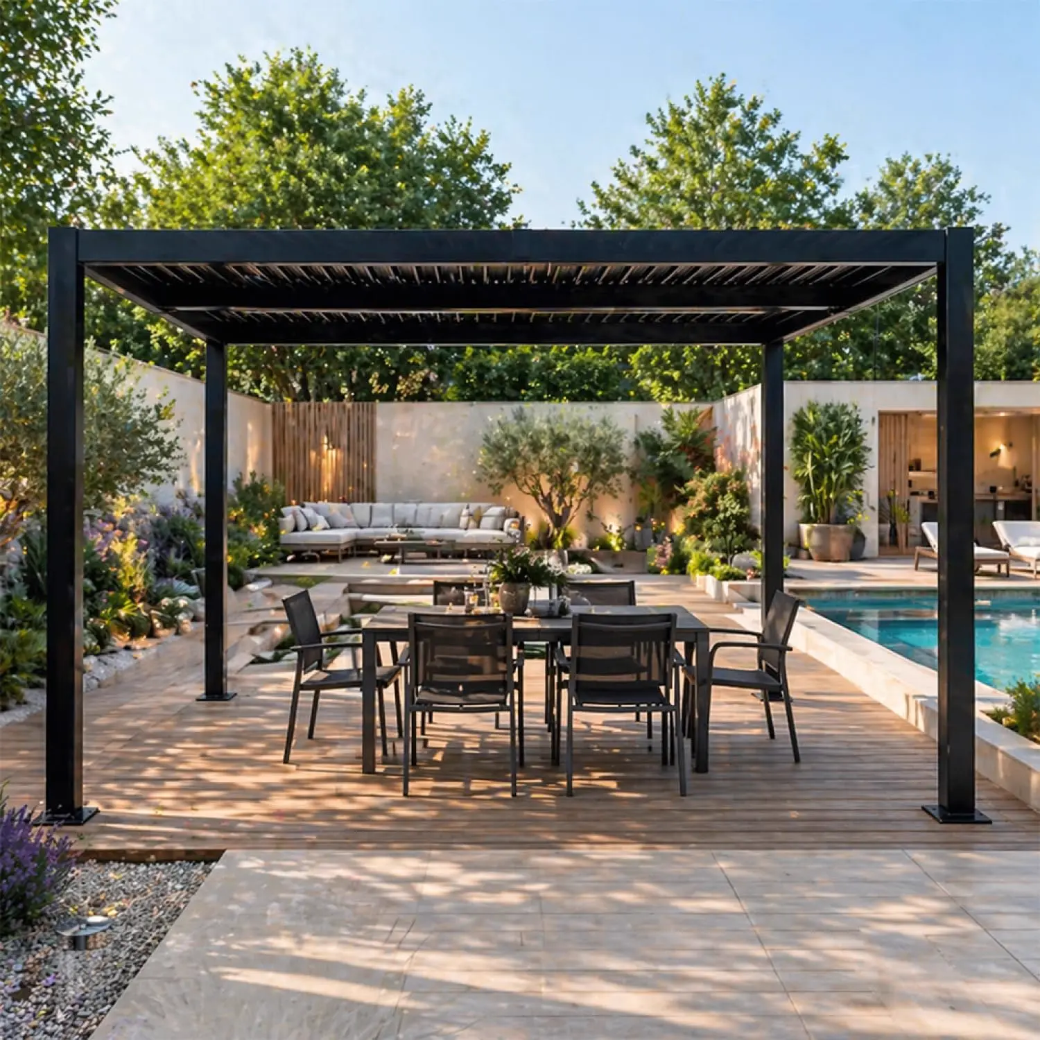 Pergola en acier noir 12 m² vue 4