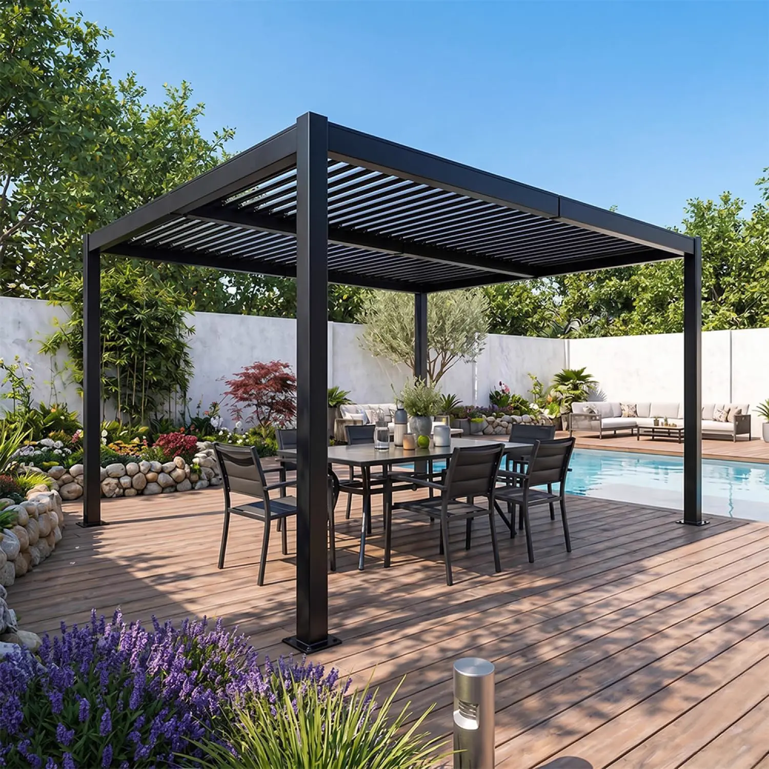Pergola en acier noir 12 m² vue 5