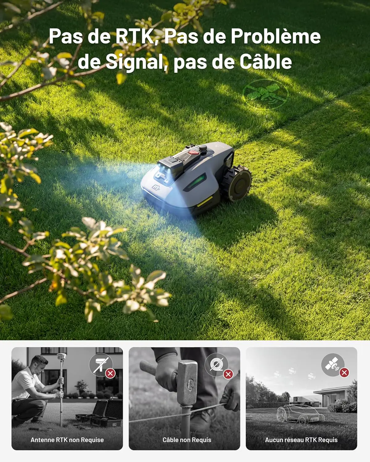 Robot tondeuse gris vue 3
