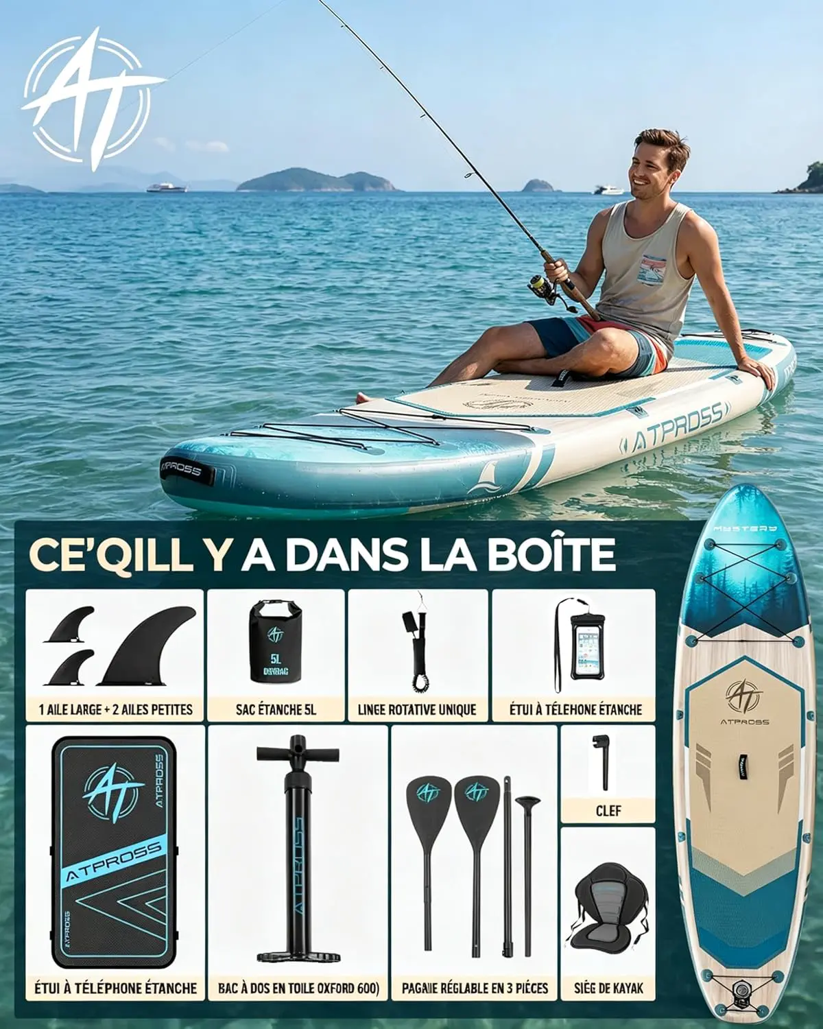 Paddle gonflable en bois 89 x 15 cm vue 3