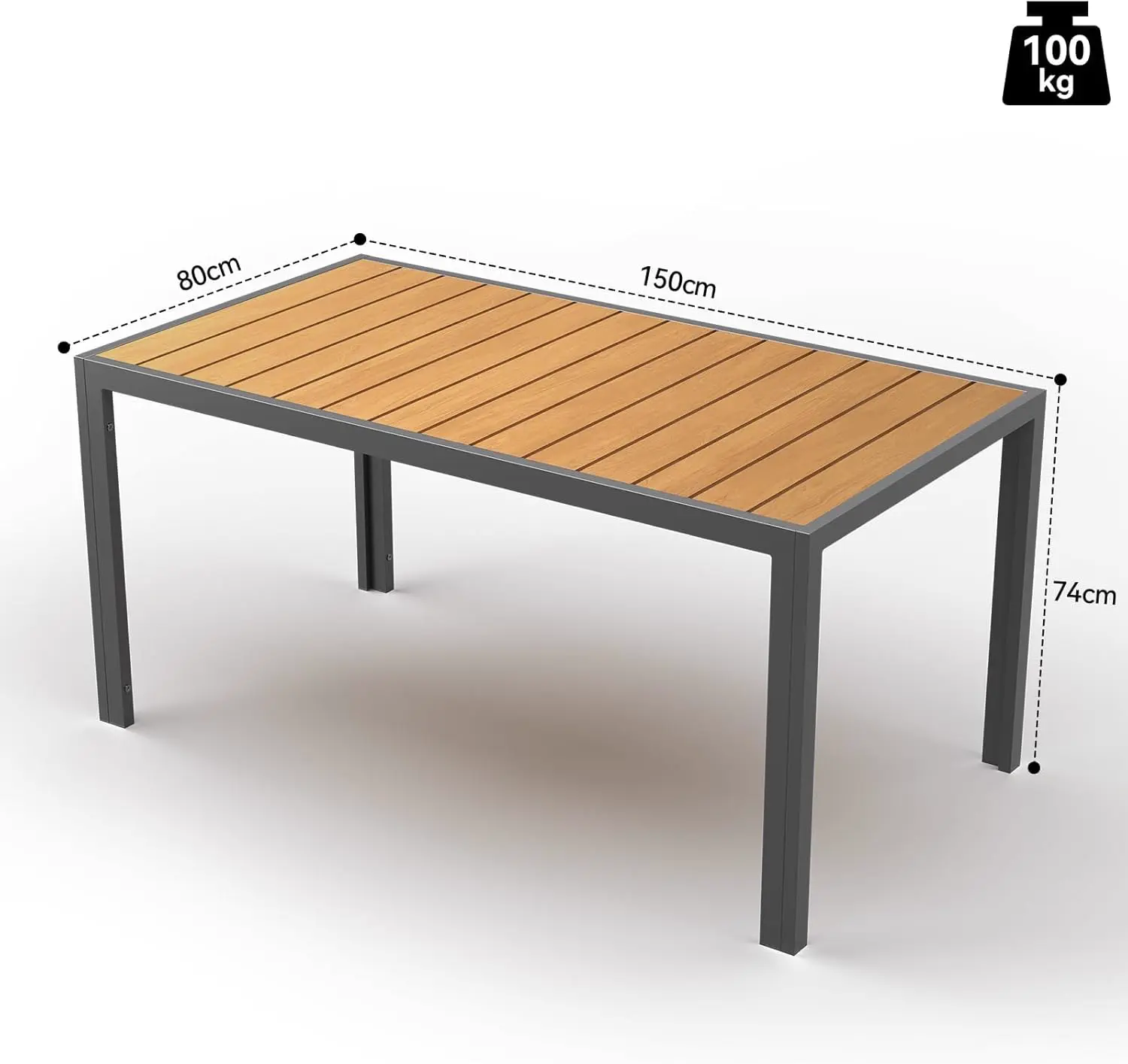 Table de jardin 6 places en aluminium 150x80cm vue 3