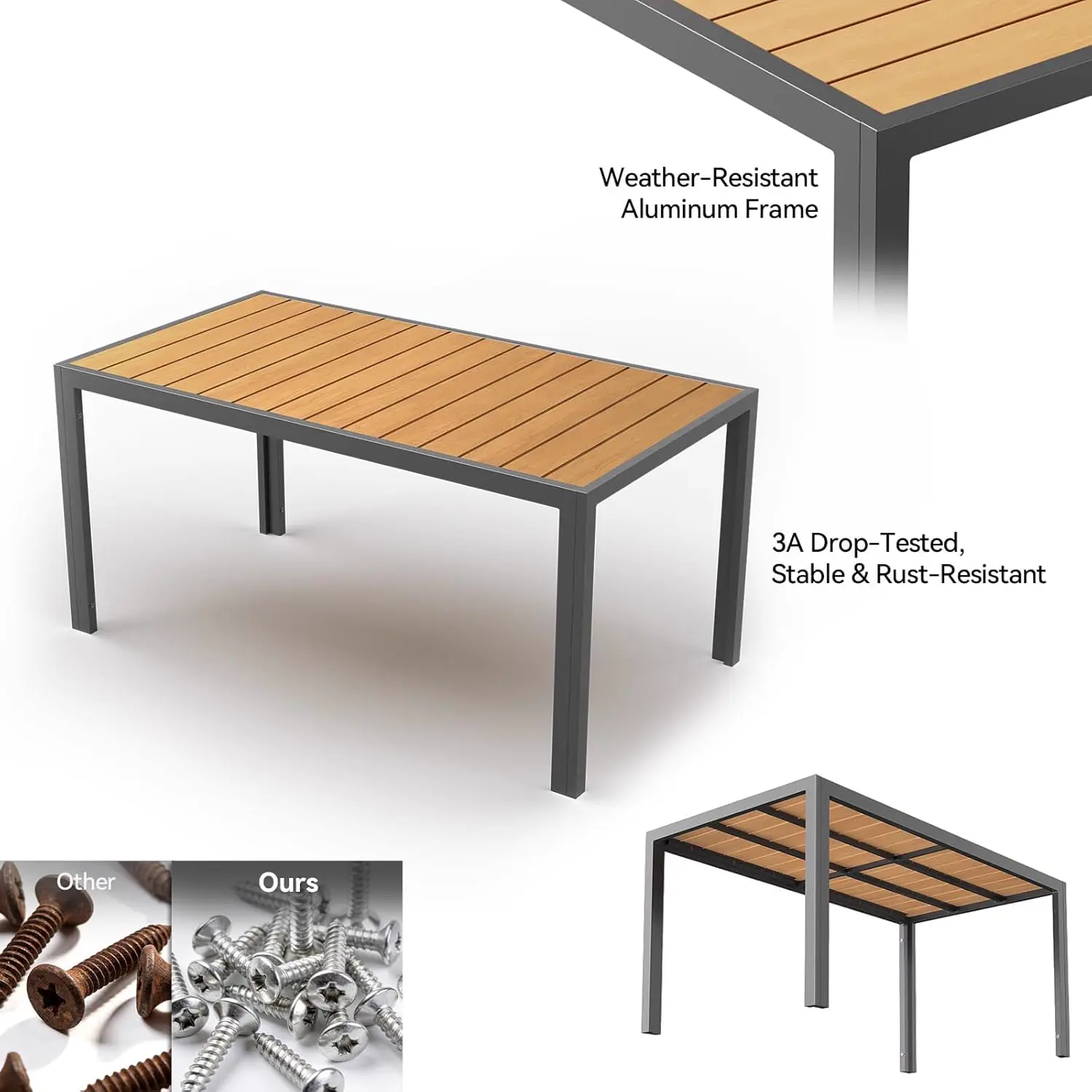 Table de jardin 6 places en aluminium 150x80cm vue 4