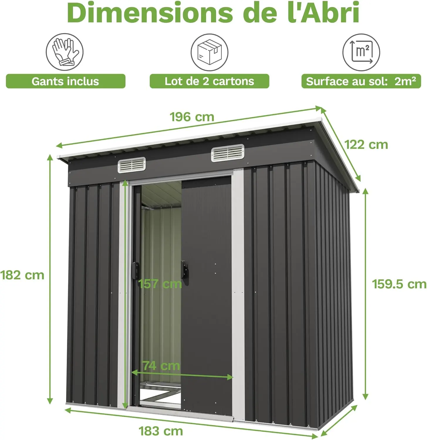 Abri de jardin en métal en métal noir 98x160 cm vue 3