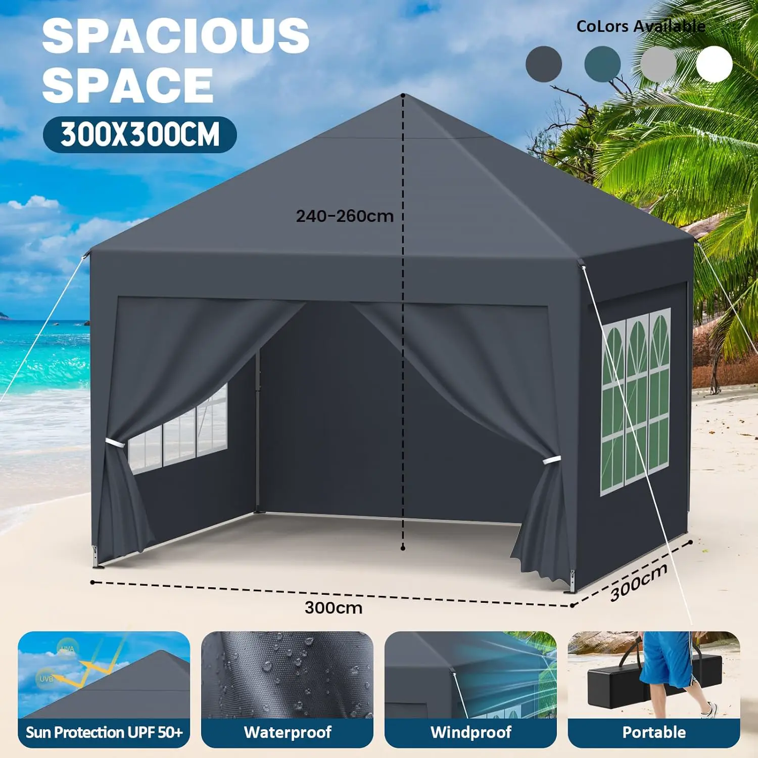 Tonnelle en acier anthracite 3x3m vue 2