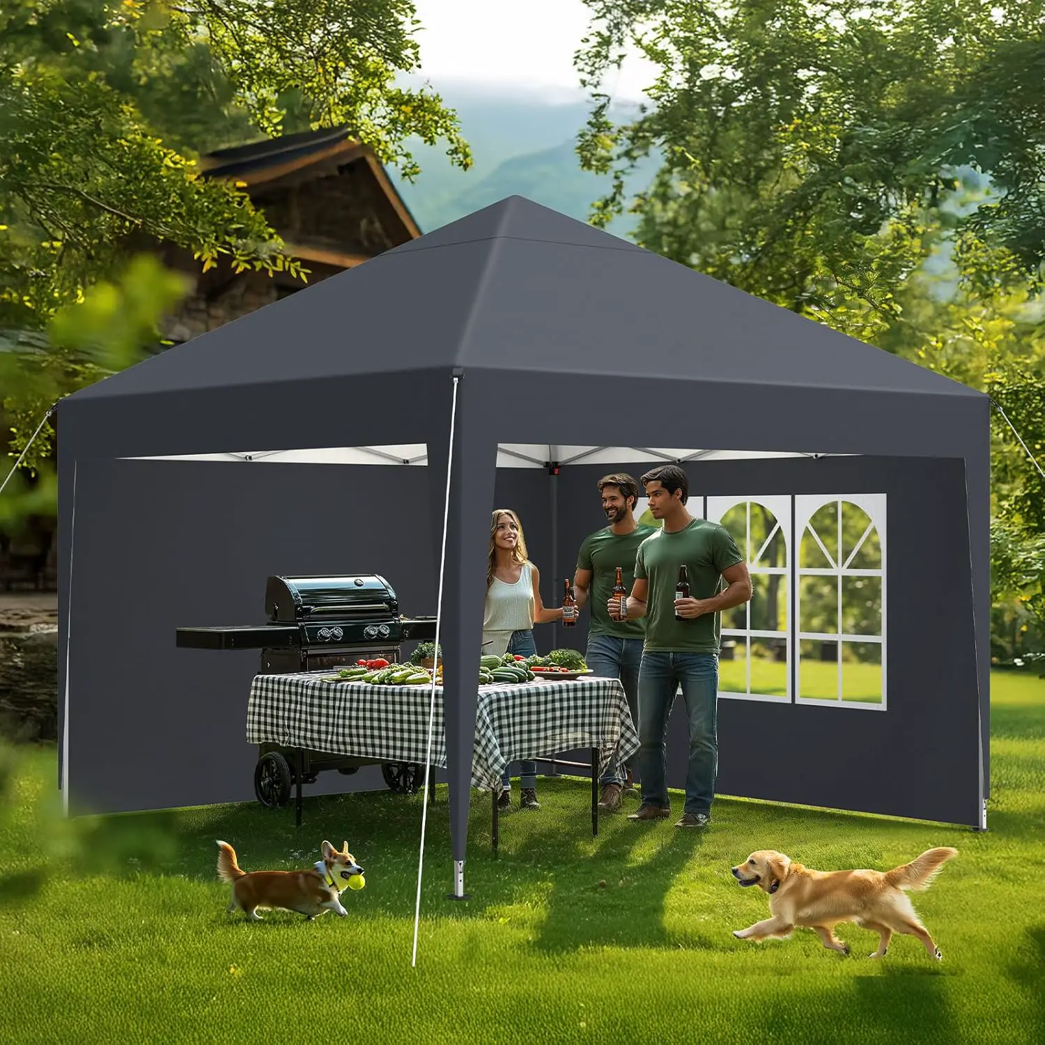 Tonnelle en acier anthracite 3x3m vue 4