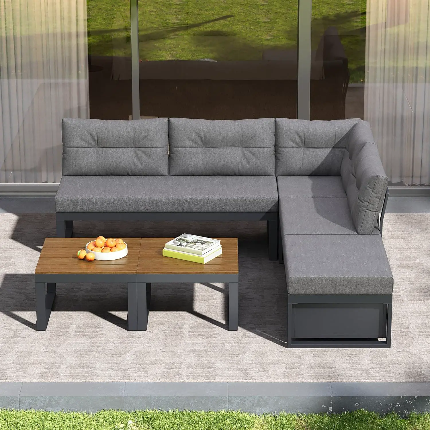 Salon de jardin 5 places gris 191,5x79cm vue 3